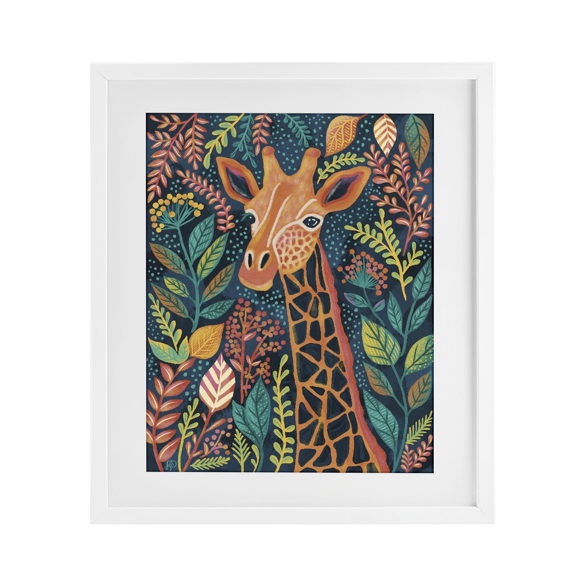 Stupell Industries Exotic Leaf Pattern Giraffe White Framed Print Under Glass, design by Lisa R Dumm