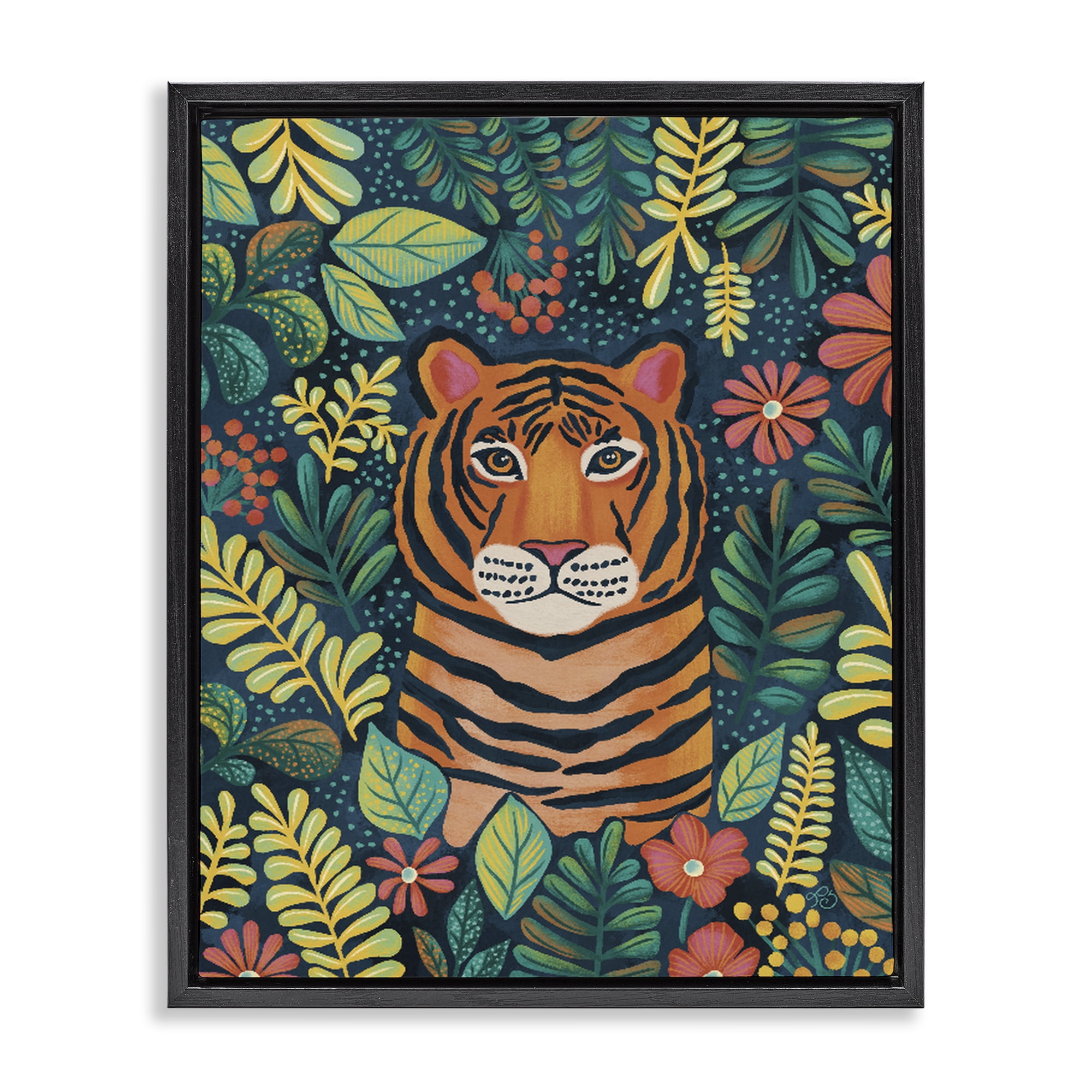 Stupell Industries Exotic Leaf Pattern Tiger Black Framed Floater Canvas Wall Art, design by Lisa R Dumm
