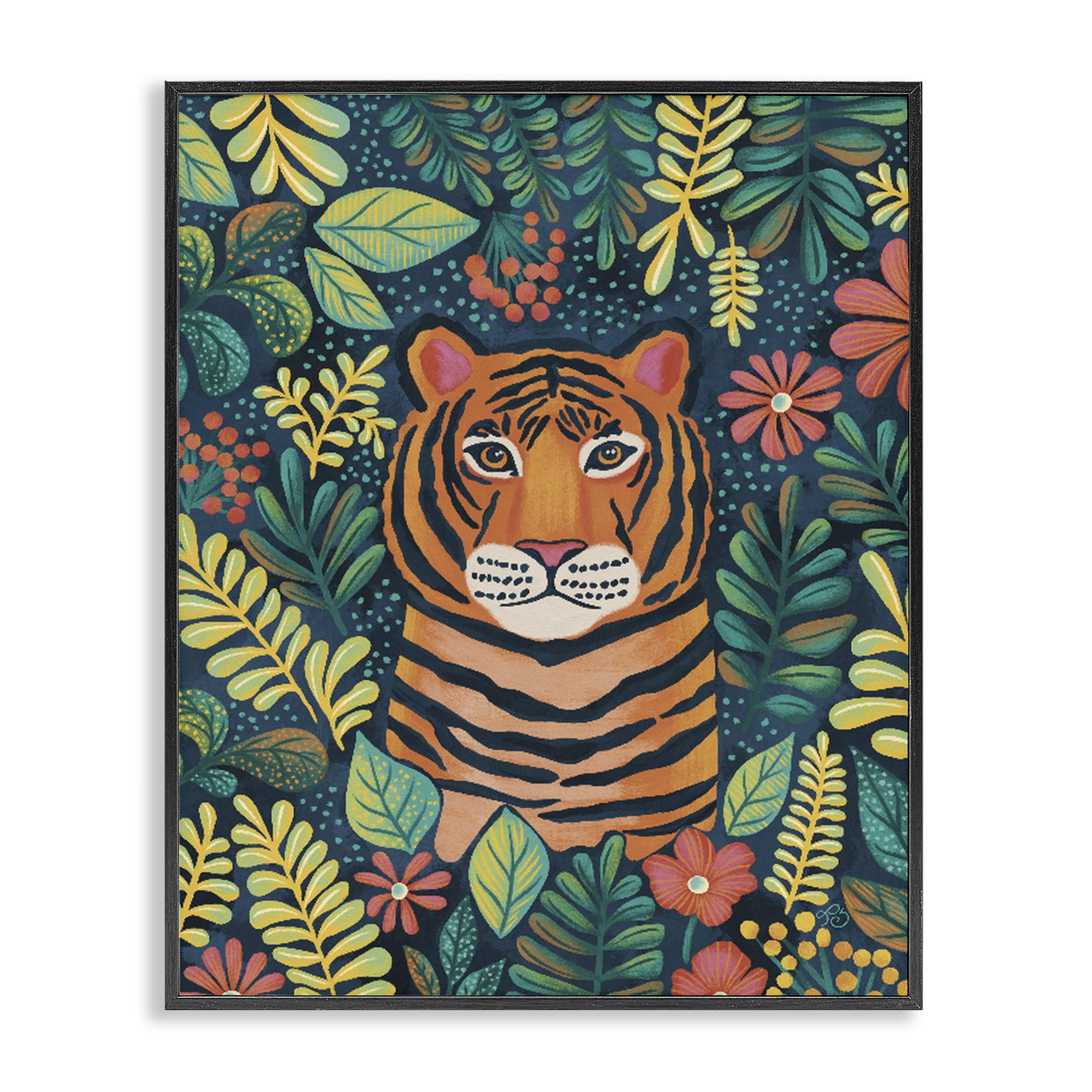 Stupell Industries Exotic Leaf Pattern Tiger Black Framed Giclee Art, design by Lisa R Dumm