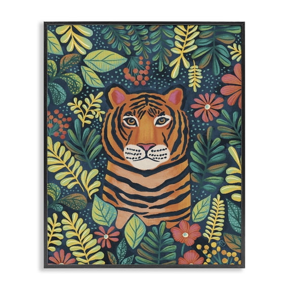 Stupell Industries Eclectic Exotic Leaf Pattern Tiger Black Framed Giclee Art, 11 x 14, by Lisa R Dumm