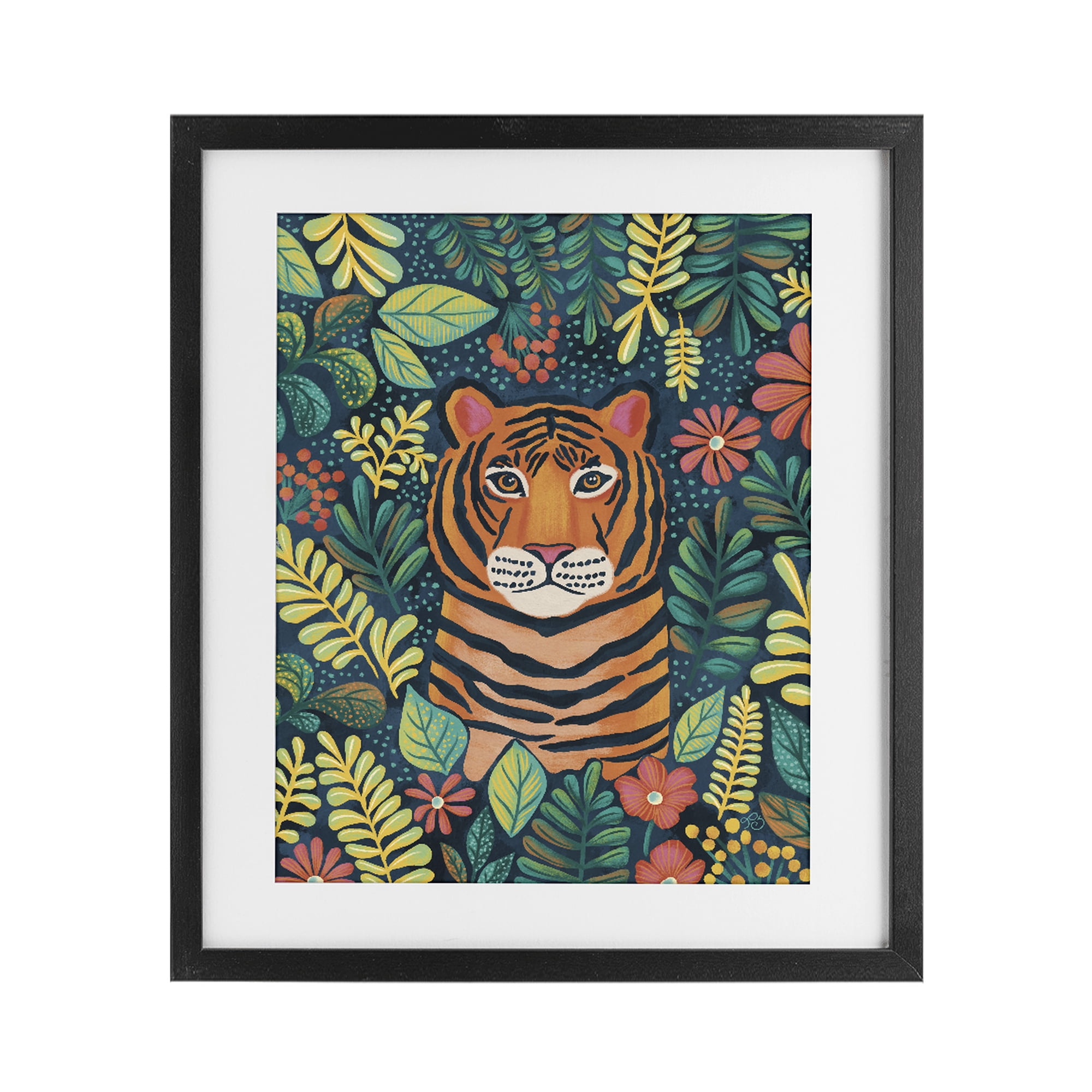 Stupell Industries Exotic Leaf Pattern Tiger Black Framed Print Under Glass, design by Lisa R Dumm