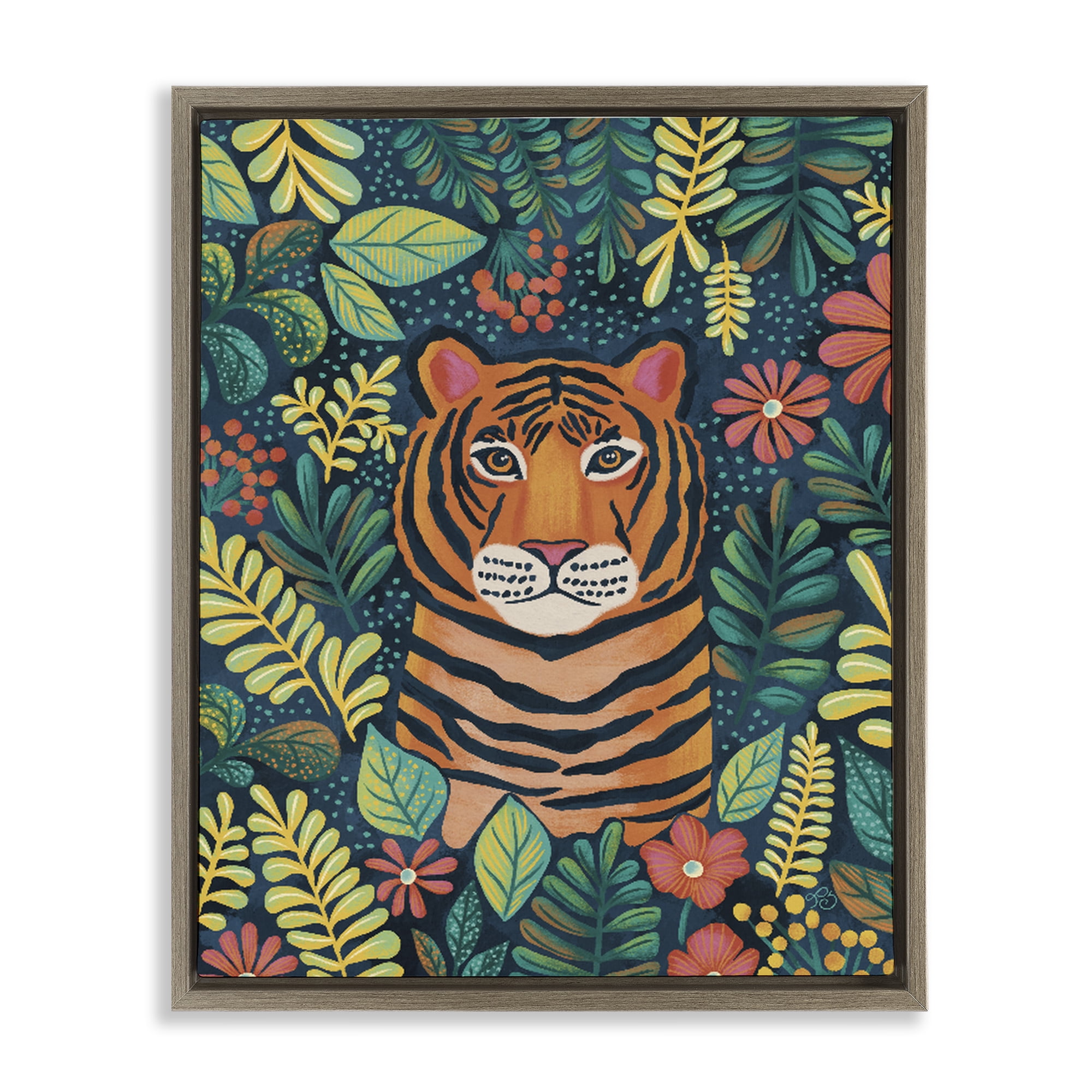 Stupell Industries Exotic Leaf Pattern Tiger Brown Framed Floater Canvas Wall Art, design by Lisa R Dumm