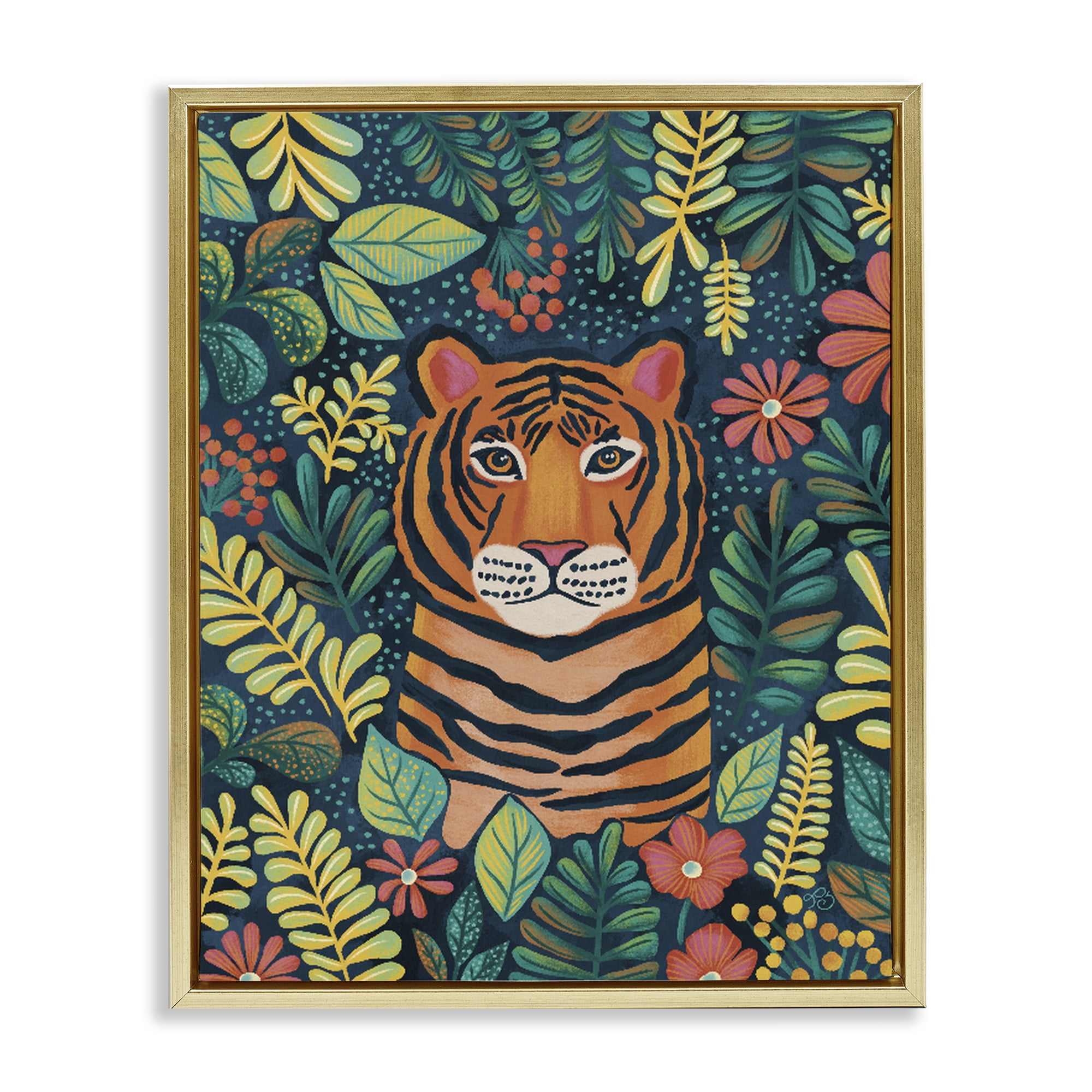 Stupell Industries Exotic Leaf Pattern Tiger Gold Framed Floater Canvas Wall Art, design by Lisa R Dumm