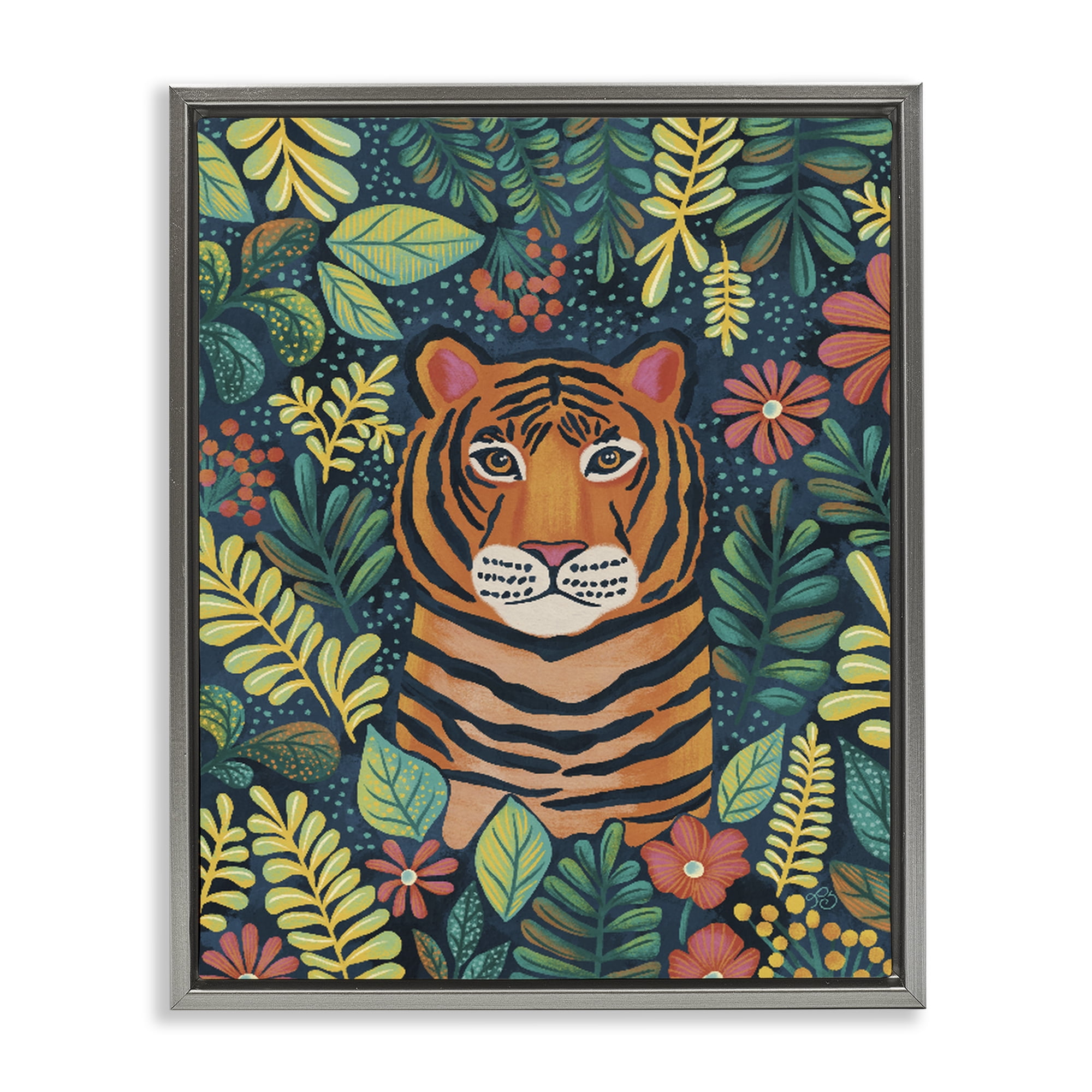 Stupell Industries Exotic Leaf Pattern Tiger Gray Framed Floater Canvas Wall Art, design by Lisa R Dumm