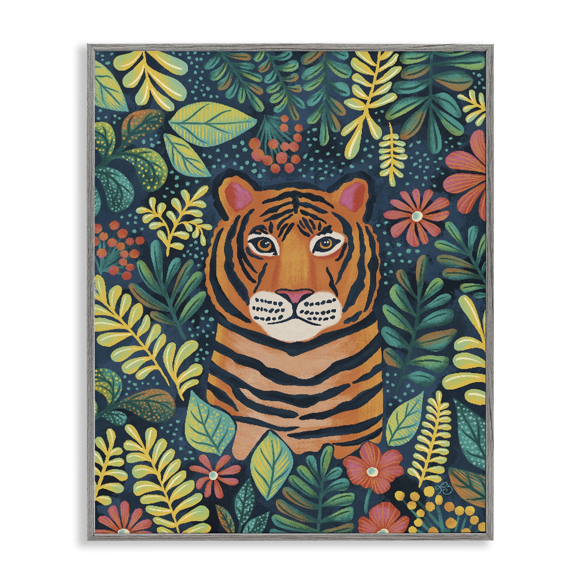 Stupell Industries Exotic Leaf Pattern Tiger Gray Framed Giclee Art, design by Lisa R Dumm