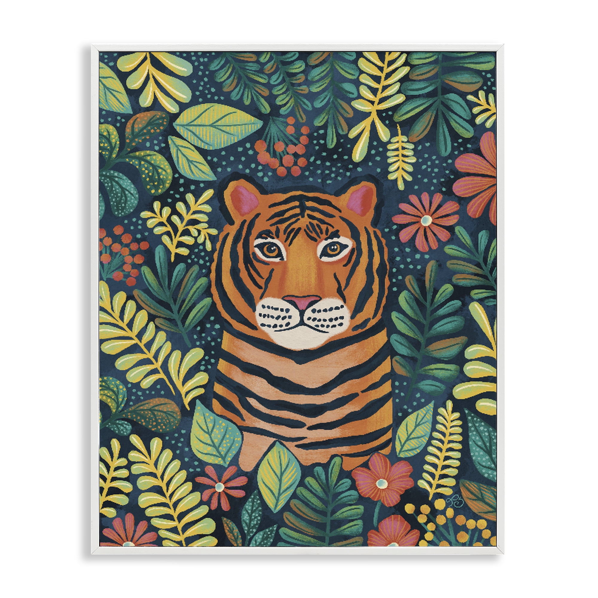 Stupell Industries Exotic Leaf Pattern Tiger White Framed Giclee Art, design by Lisa R Dumm