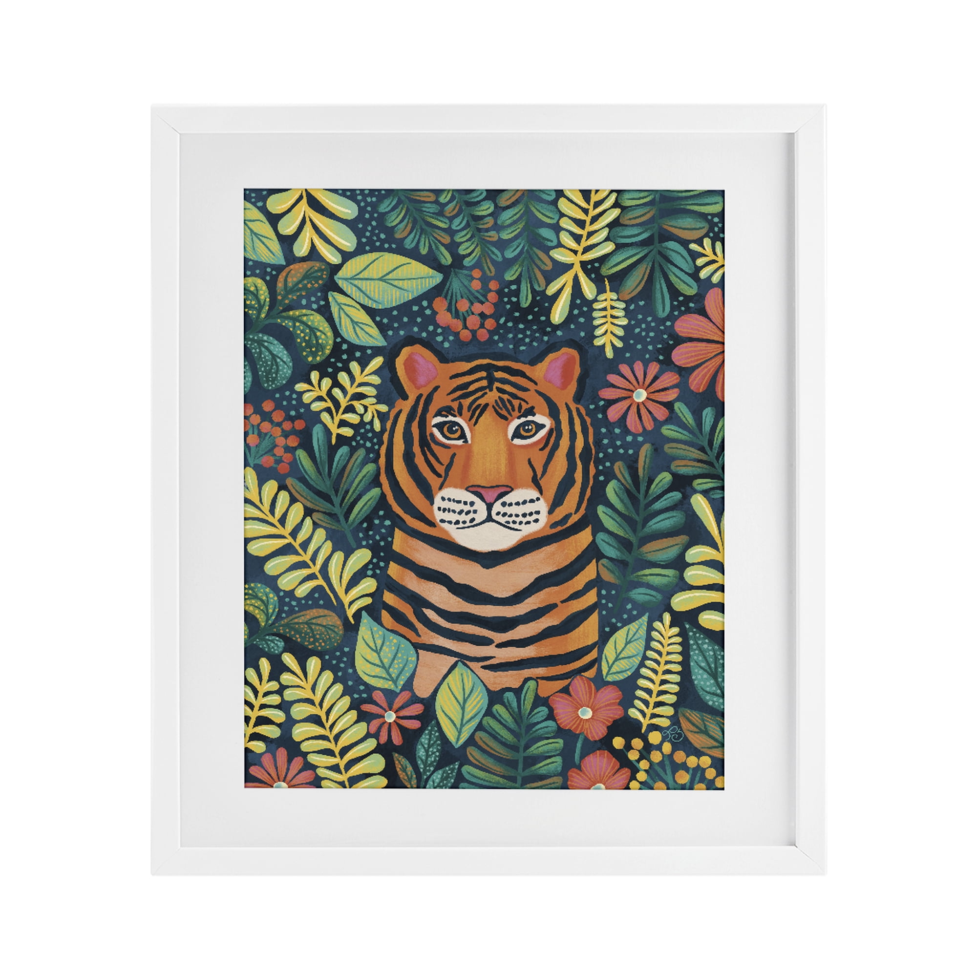 Stupell Industries Exotic Leaf Pattern Tiger White Framed Print Under Glass, design by Lisa R Dumm