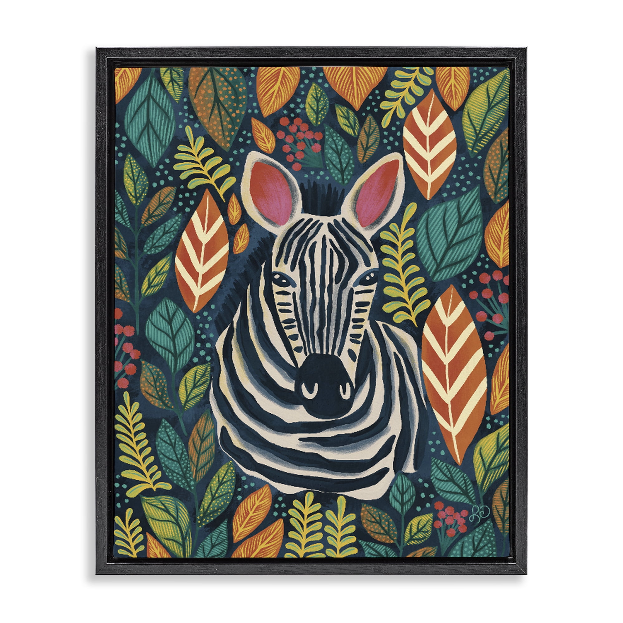 Stupell Industries Exotic Leaf Pattern Zebra Black Framed Floater Canvas Wall Art, design by Lisa R Dumm