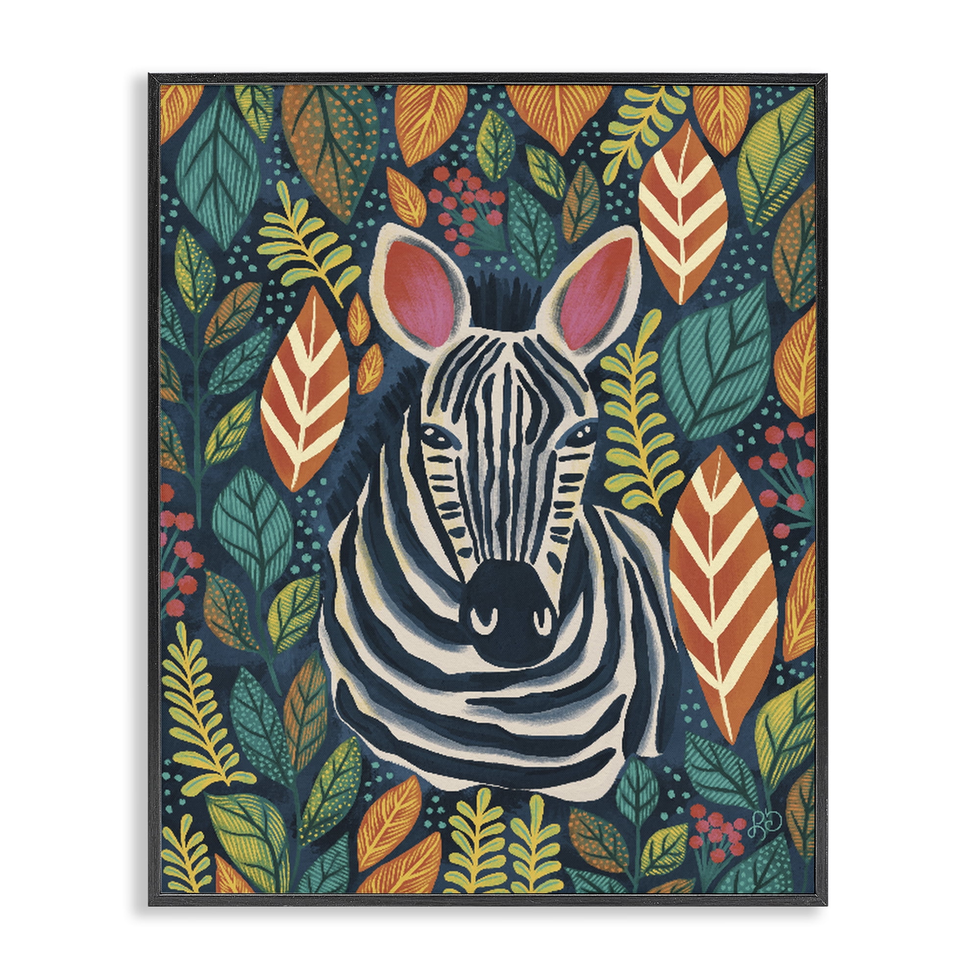 Stupell Industries Exotic Leaf Pattern Zebra Black Framed Giclee Art, design by Lisa R Dumm