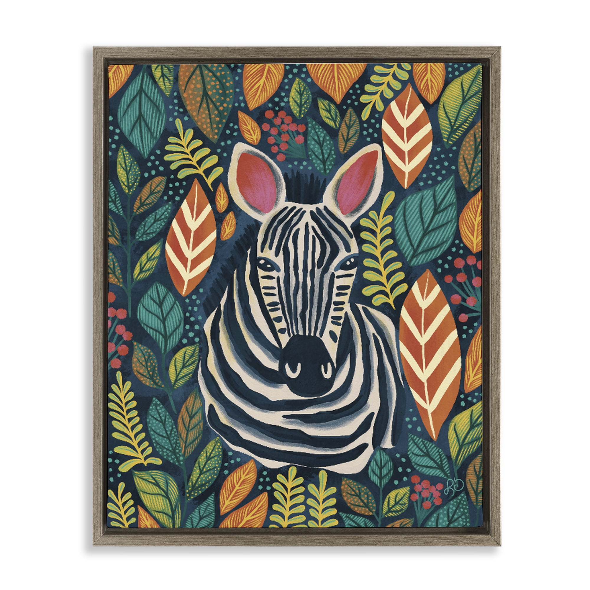 Stupell Industries Exotic Leaf Pattern Zebra Brown Framed Floater Canvas Wall Art, design by Lisa R Dumm