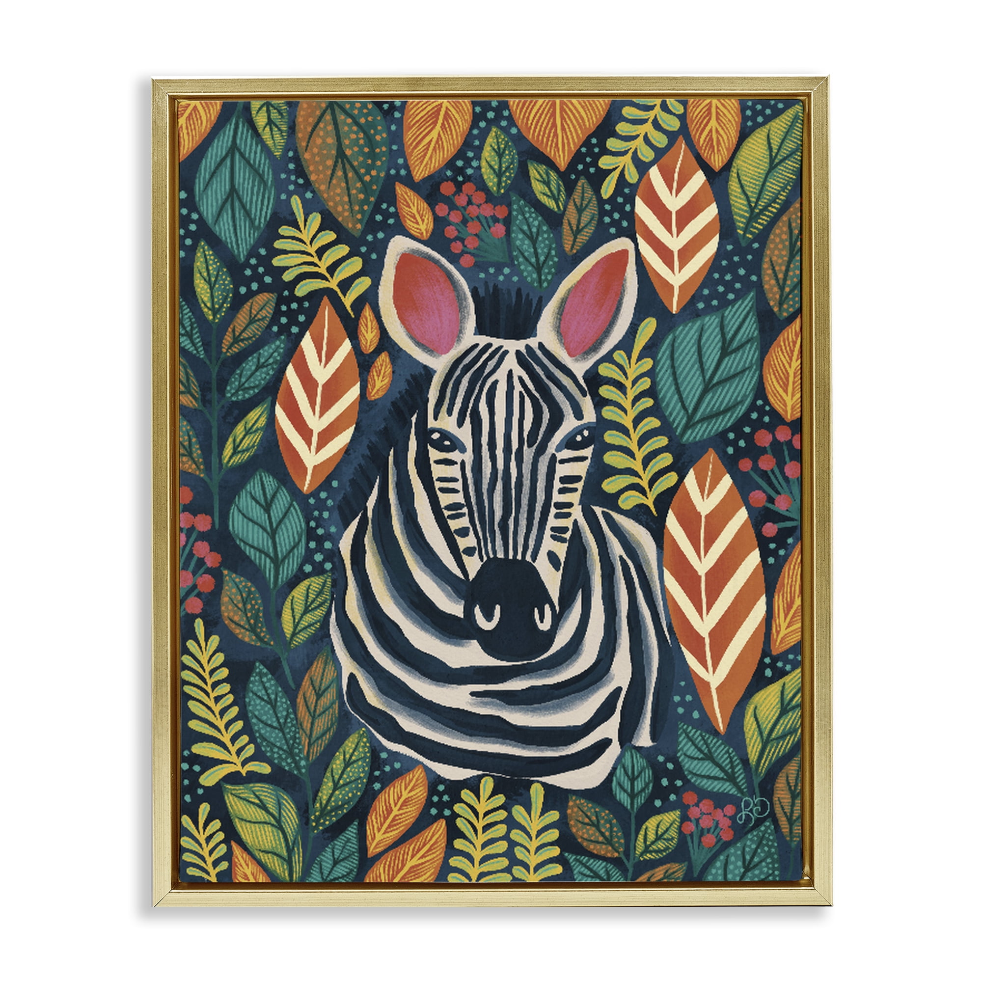 Stupell Industries Exotic Leaf Pattern Zebra Gold Framed Floater Canvas Wall Art, design by Lisa R Dumm