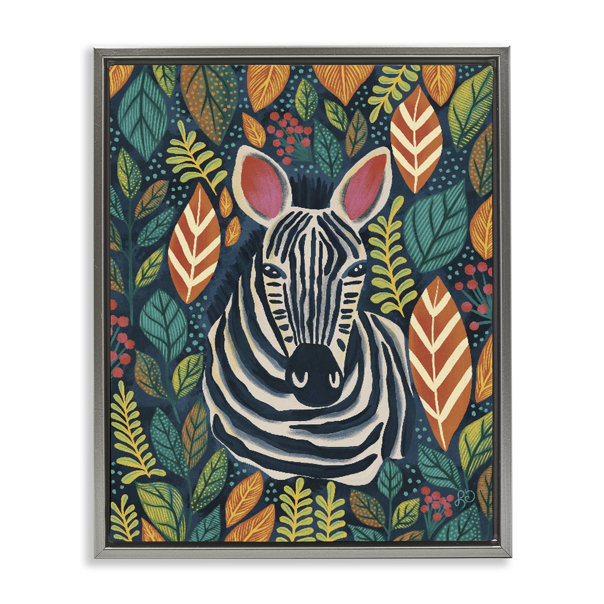 Stupell Industries Exotic Leaf Pattern Zebra Gray Framed Floater Canvas Wall Art, design by Lisa R Dumm