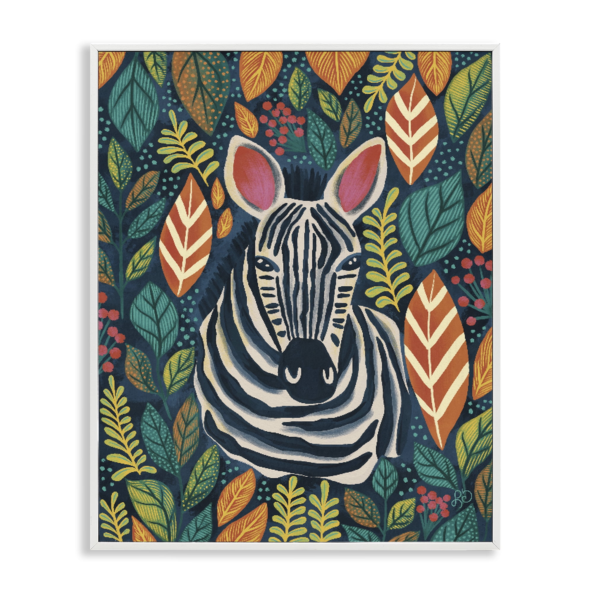 Stupell Industries Exotic Leaf Pattern Zebra White Framed Giclee Art, design by Lisa R Dumm