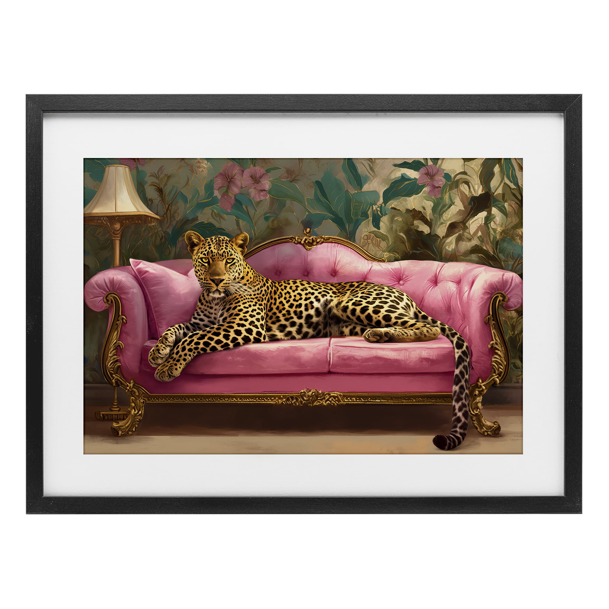 Stupell Industries Exotic Lounging Leopard Black Framed Print Under Glass, design by Tina LeCour