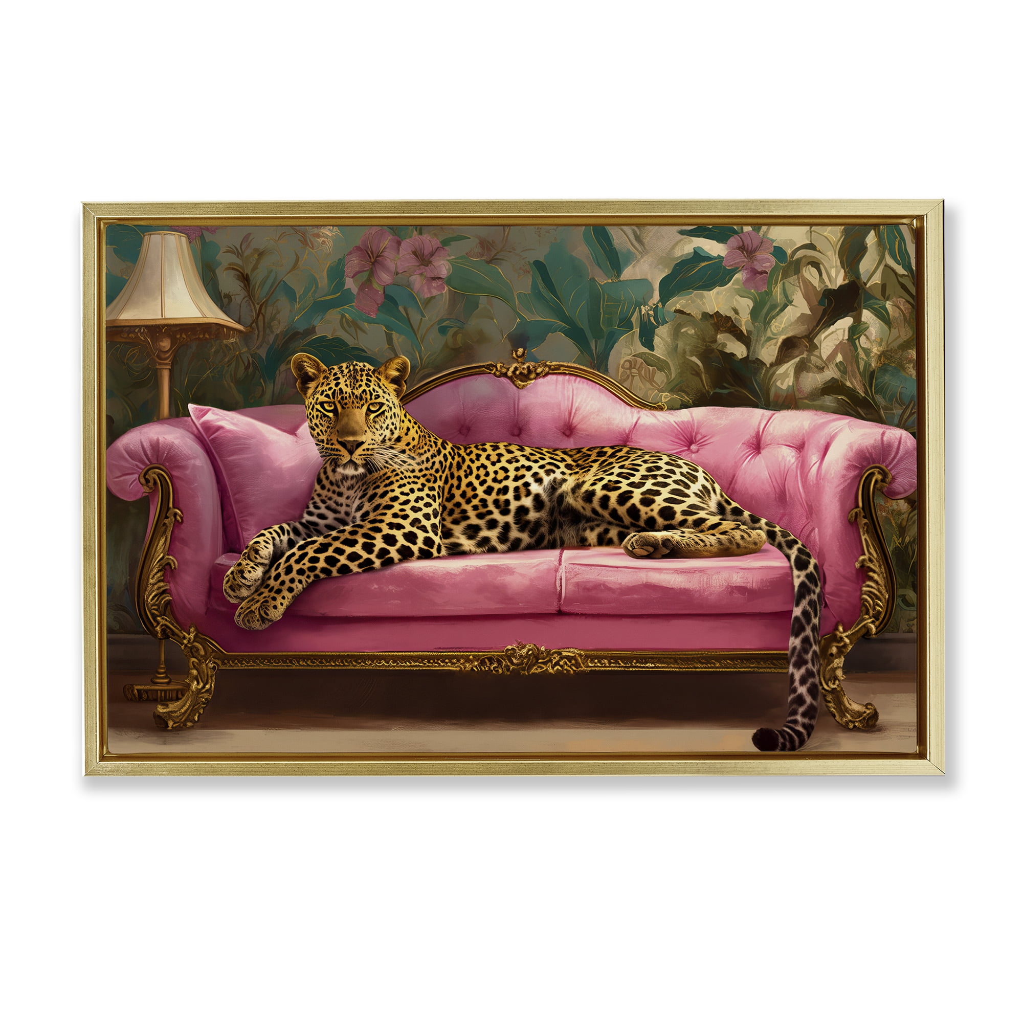 Stupell Industries Exotic Lounging Leopard Gold Framed Floater Canvas Wall Art, design by Tina LeCour