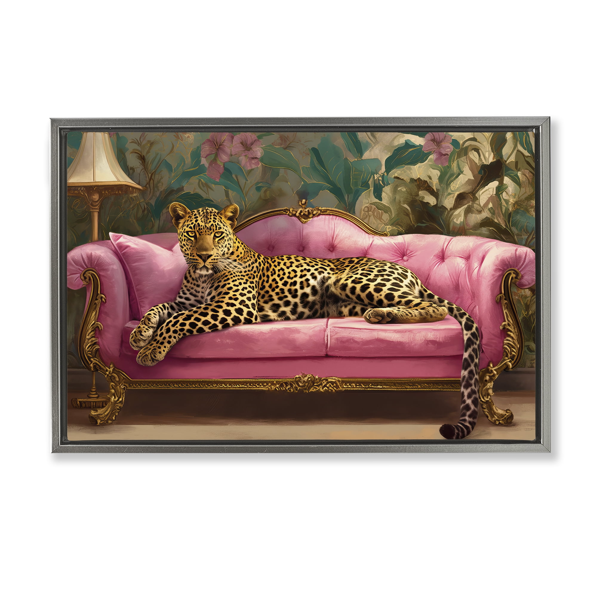 Stupell Industries Exotic Lounging Leopard Gray Framed Floater Canvas Wall Art, design by Tina LeCour