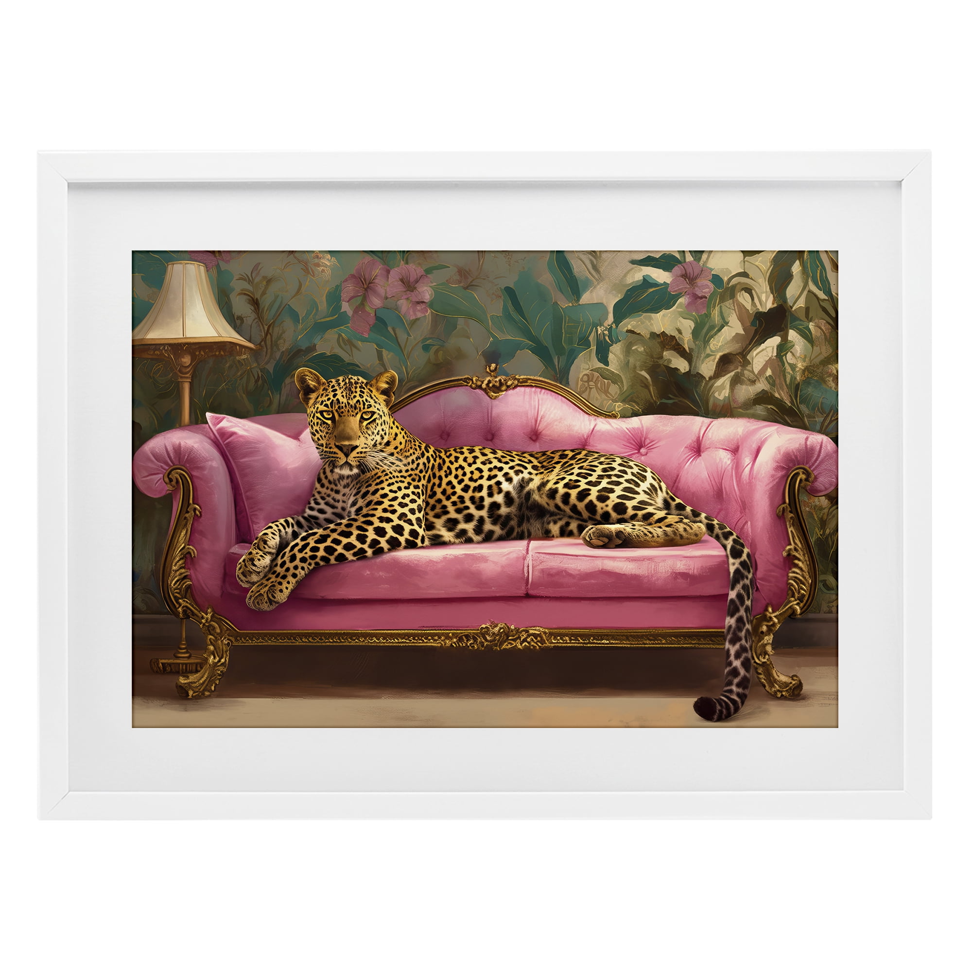 Stupell Industries Exotic Lounging Leopard White Framed Print Under Glass, design by Tina LeCour