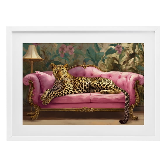 Stupell Industries Art Deco Exotic Lounging Leopard White Framed Print Under Glass, 20 x 14, by Tina LeCour