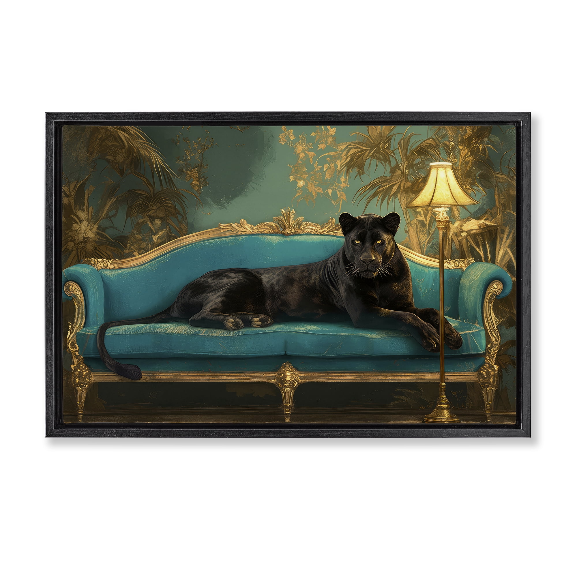 Stupell Industries Exotic Lounging Panther Black Framed Floater Canvas Wall Art, design by Tina LeCour