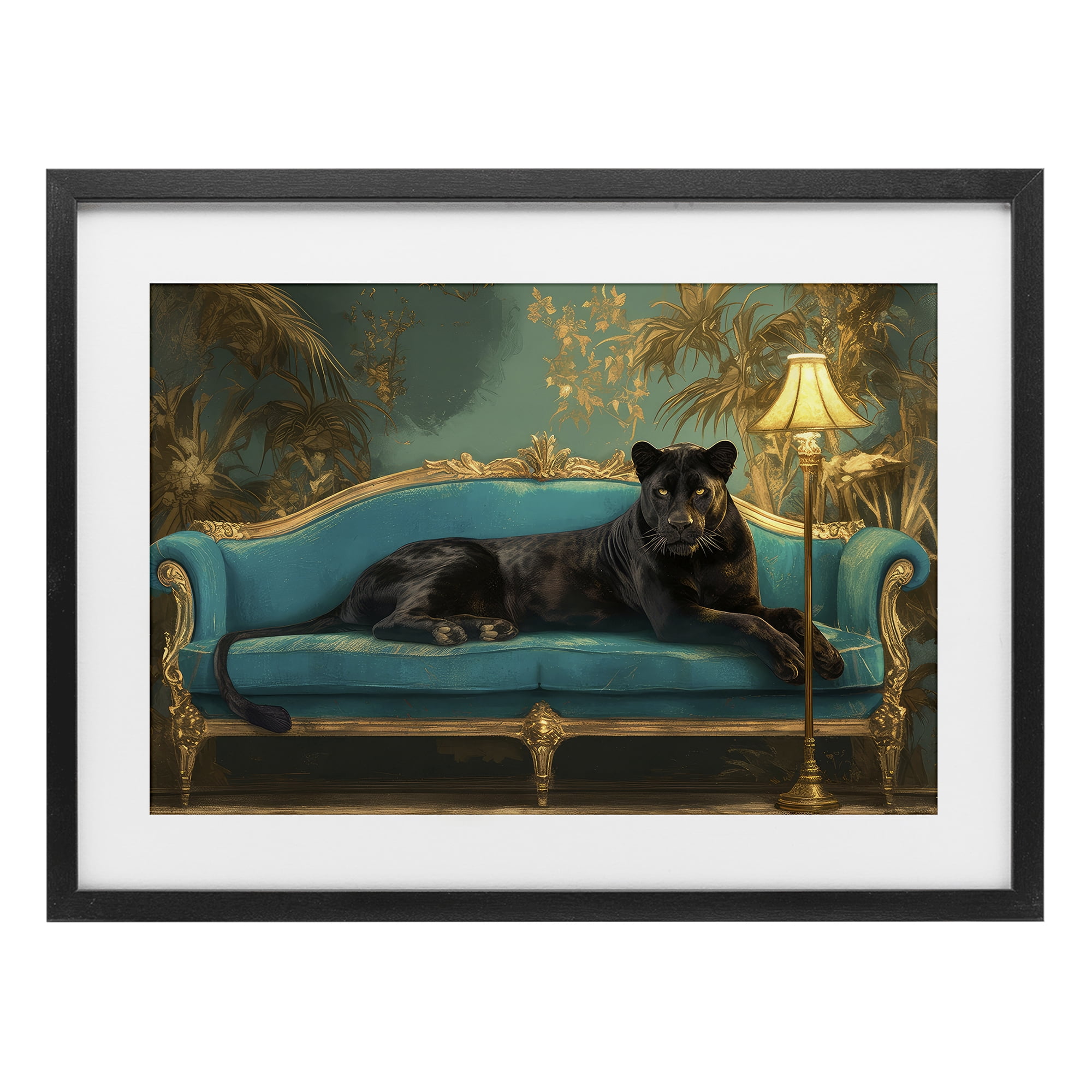 Stupell Industries Exotic Lounging Panther Black Framed Print Under Glass, design by Tina LeCour