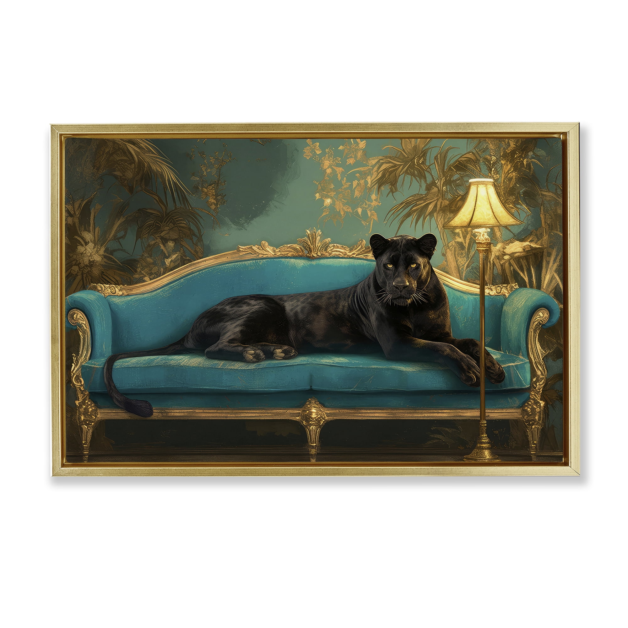 Stupell Industries Exotic Lounging Panther Gold Framed Floater Canvas Wall Art, design by Tina LeCour