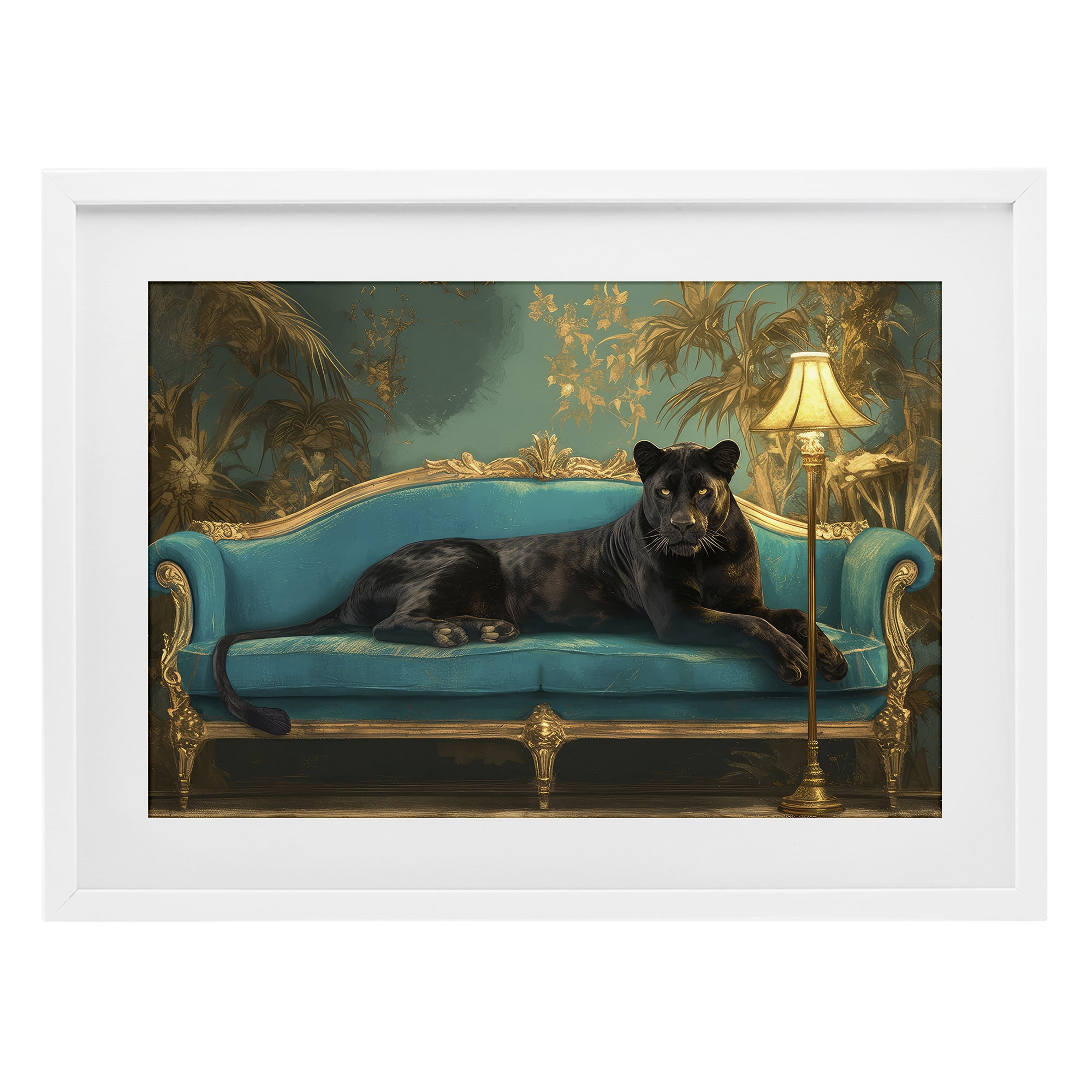 Stupell Industries Exotic Lounging Panther White Framed Print Under Glass, design by Tina LeCour