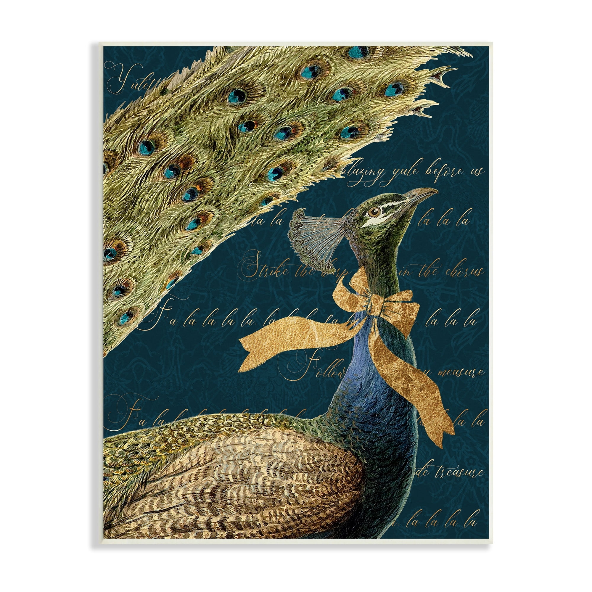 Stupell Industries Exotic Peacock Vintage Yuletide Lyrics Elegant Animal,10 x 15, Design by Daphne Polselli