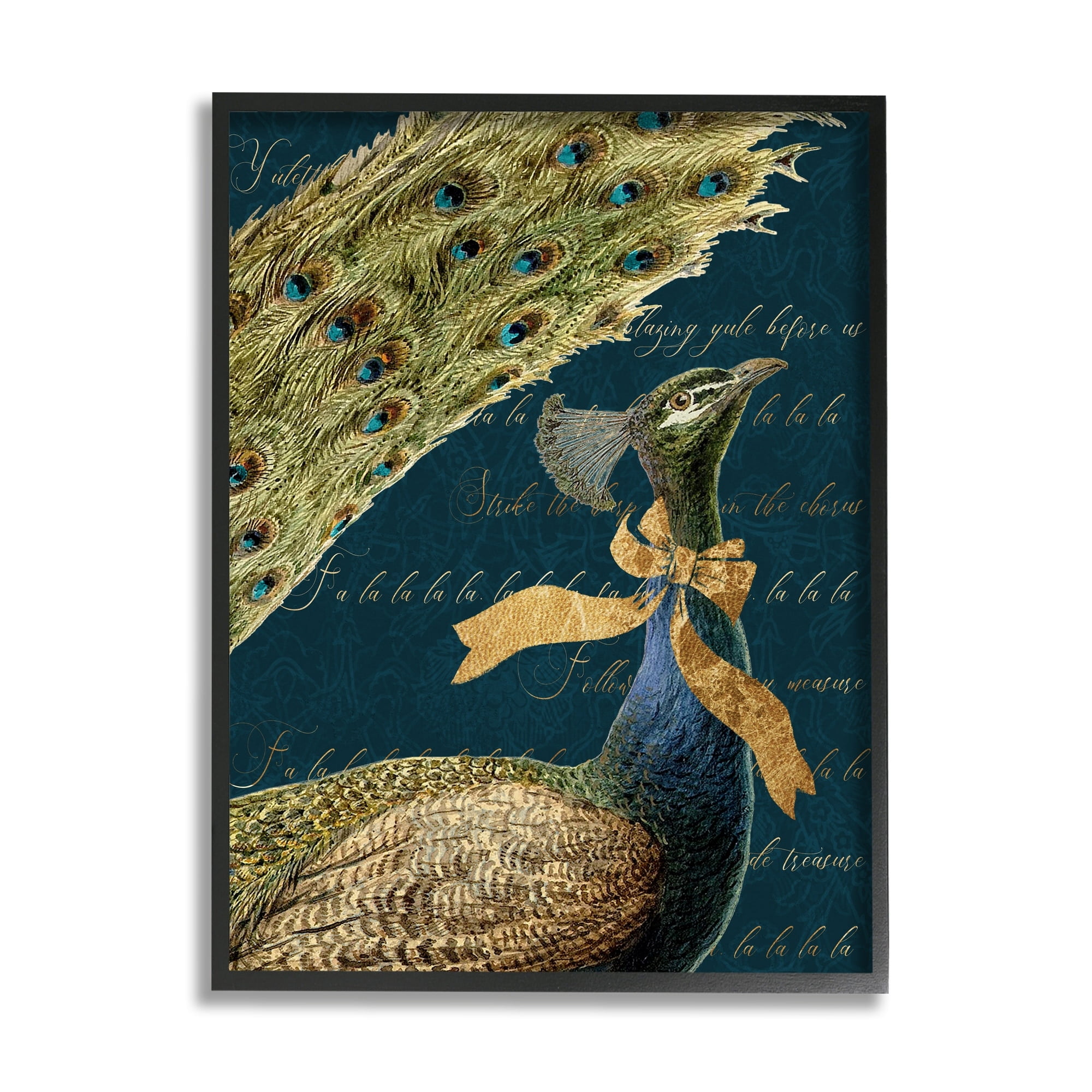Stupell Industries Exotic Peacock Vintage Yuletide Lyrics Elegant Animal,11 x 14, Design by Daphne Polselli