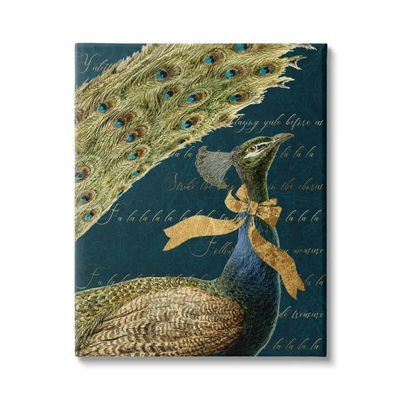 Stupell Industries Exotic Peacock Vintage Yuletide Lyrics Elegant Animal,16 x 20, Design by Daphne Polselli