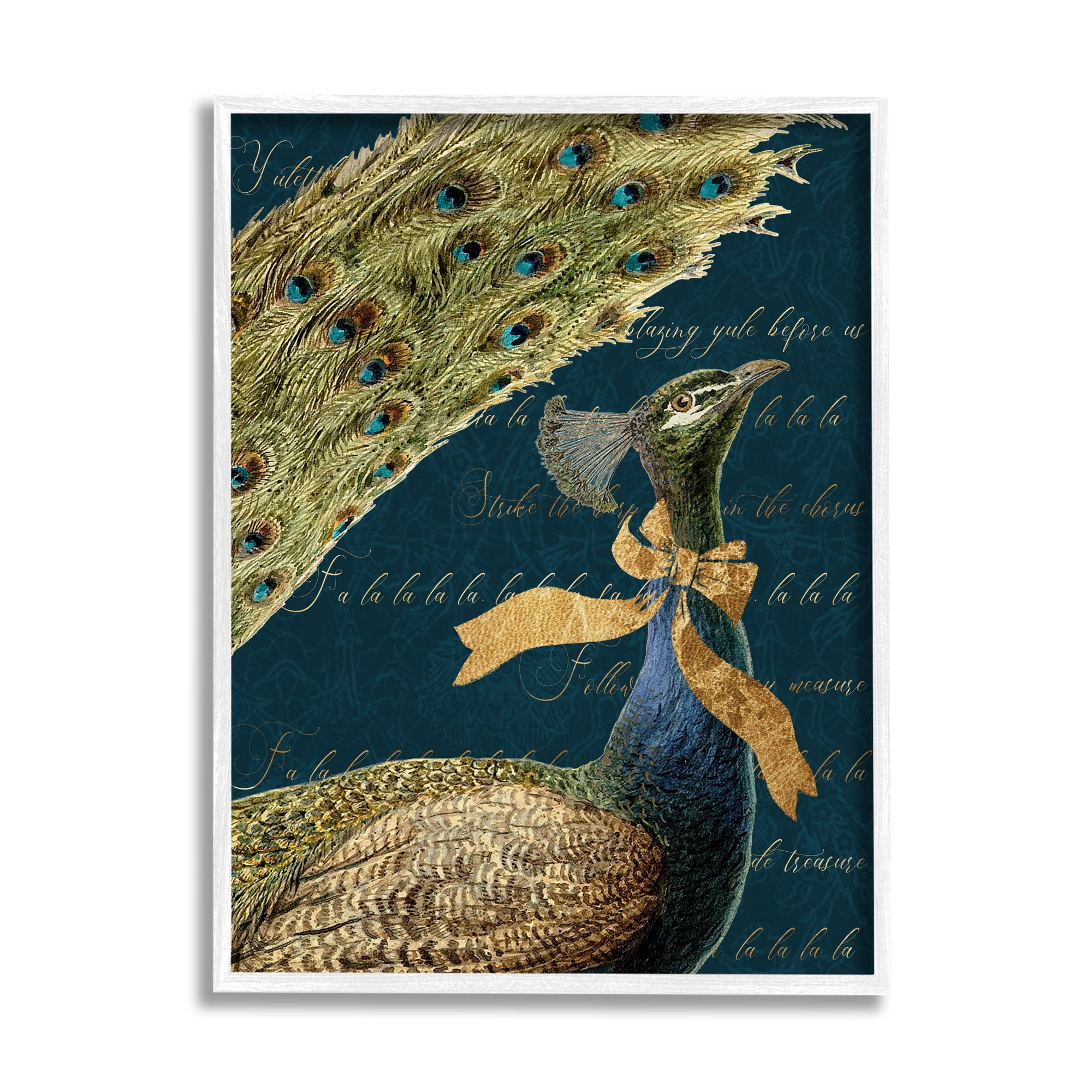 Stupell Industries Exotic Peacock Vintage Yuletide Lyrics Elegant Animal,16 x 20, Design by Daphne Polselli