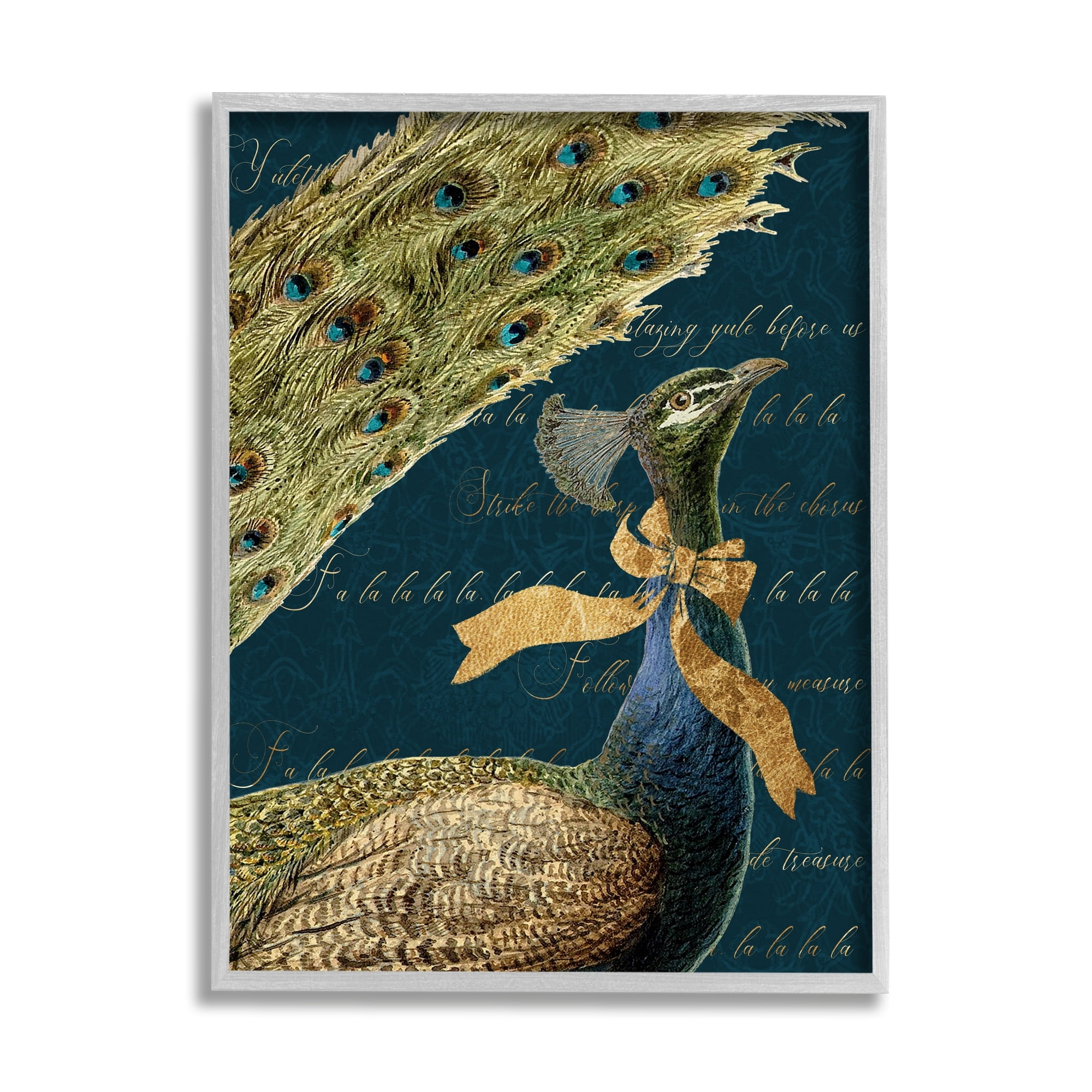 Stupell Industries Exotic Peacock Vintage Yuletide Lyrics Elegant Animal,24 x 30, Design by Daphne Polselli