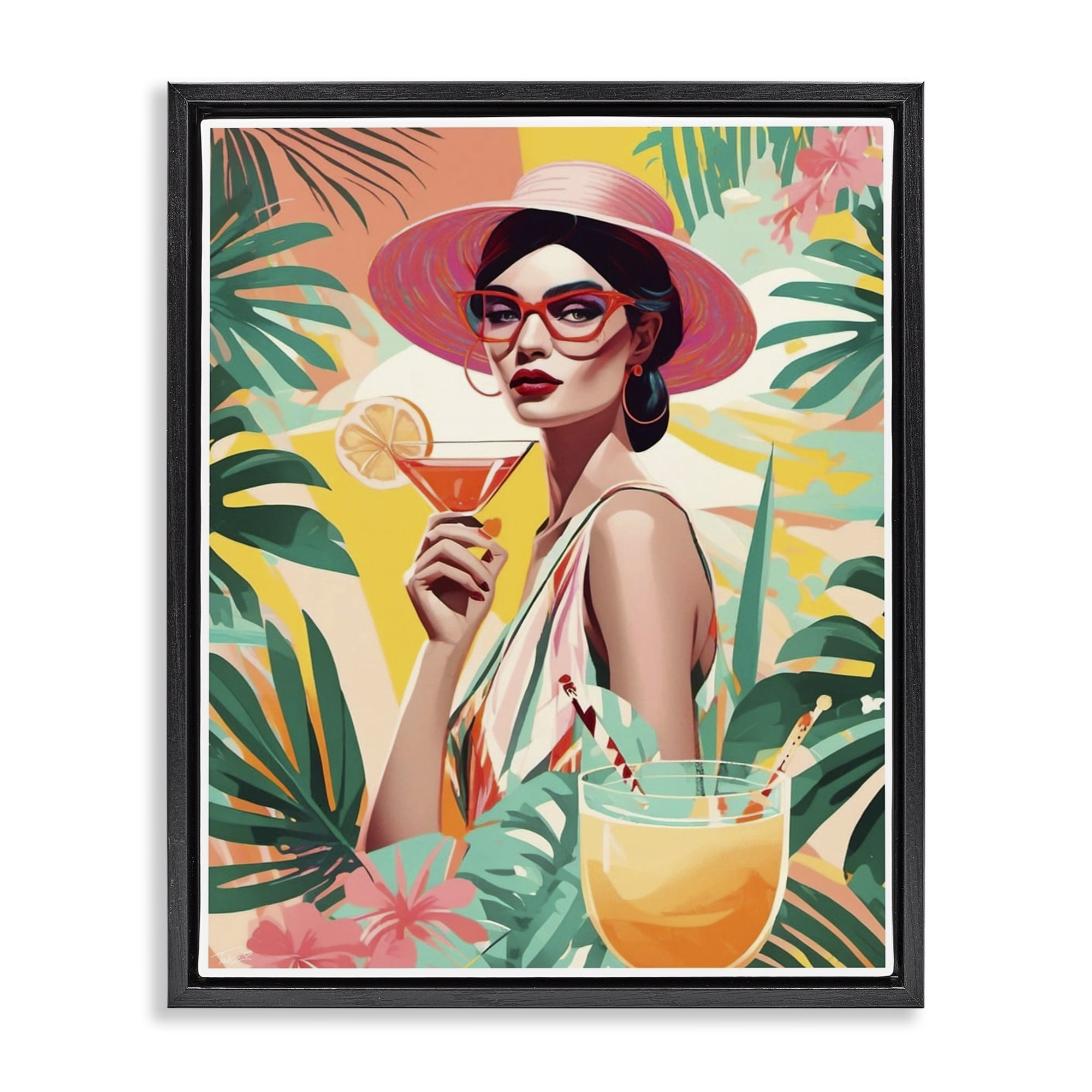 Stupell Industries Exotic Summer Cocktail Black Framed Floater Canvas Wall Art, design by Tabz Jones
