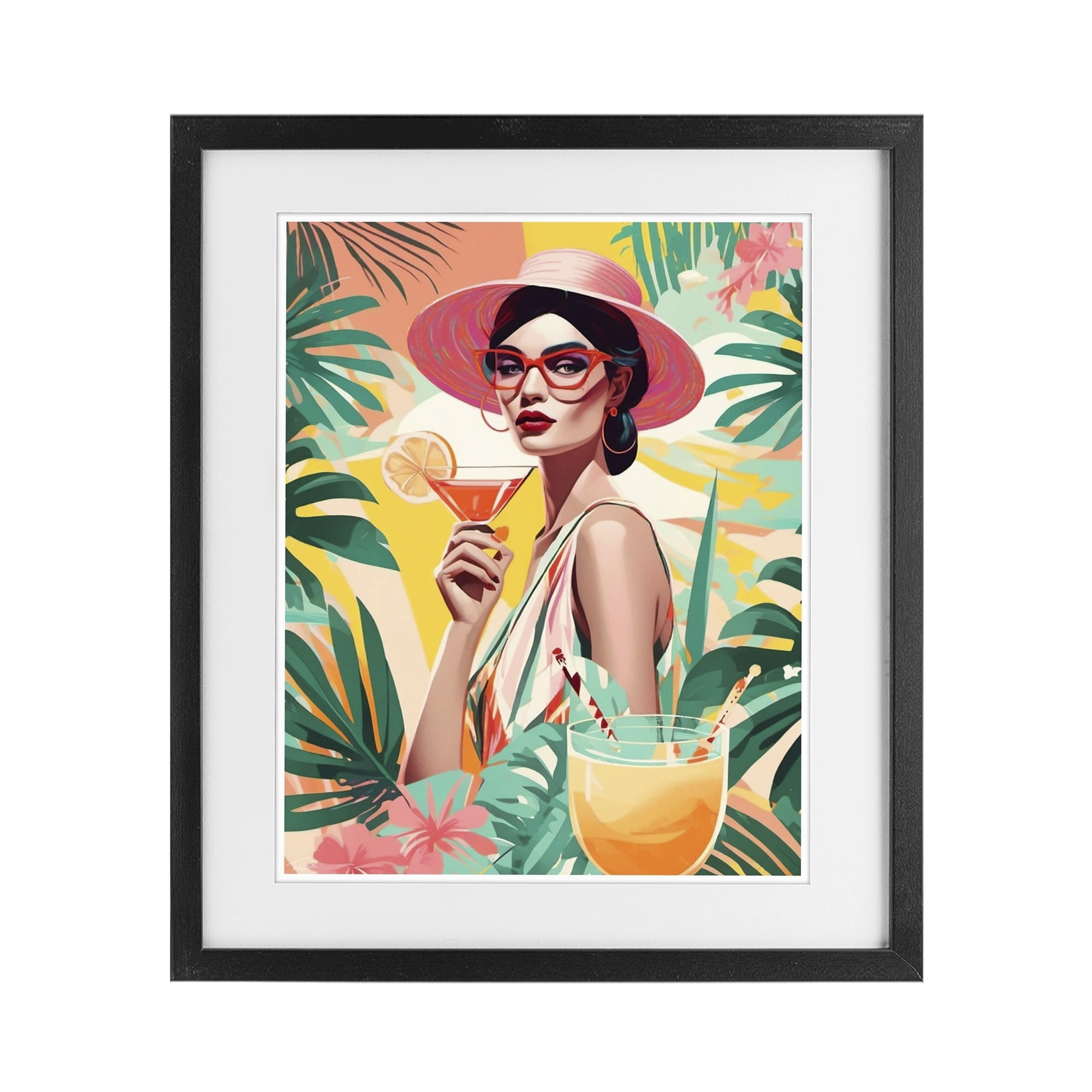 Stupell Industries Exotic Summer Cocktail Black Framed Print Under Glass, design by Tabz Jones