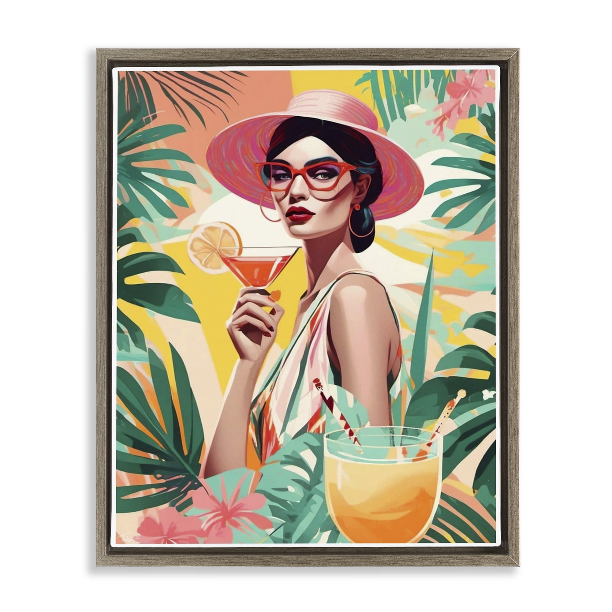 Stupell Industries Exotic Summer Cocktail Brown Framed Floater Canvas Wall Art, design by Tabz Jones