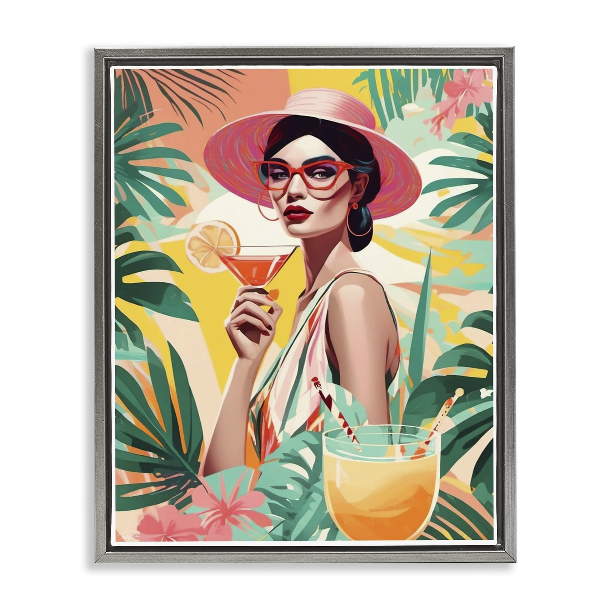 Stupell Industries Exotic Summer Cocktail Gray Framed Floater Canvas Wall Art, design by Tabz Jones