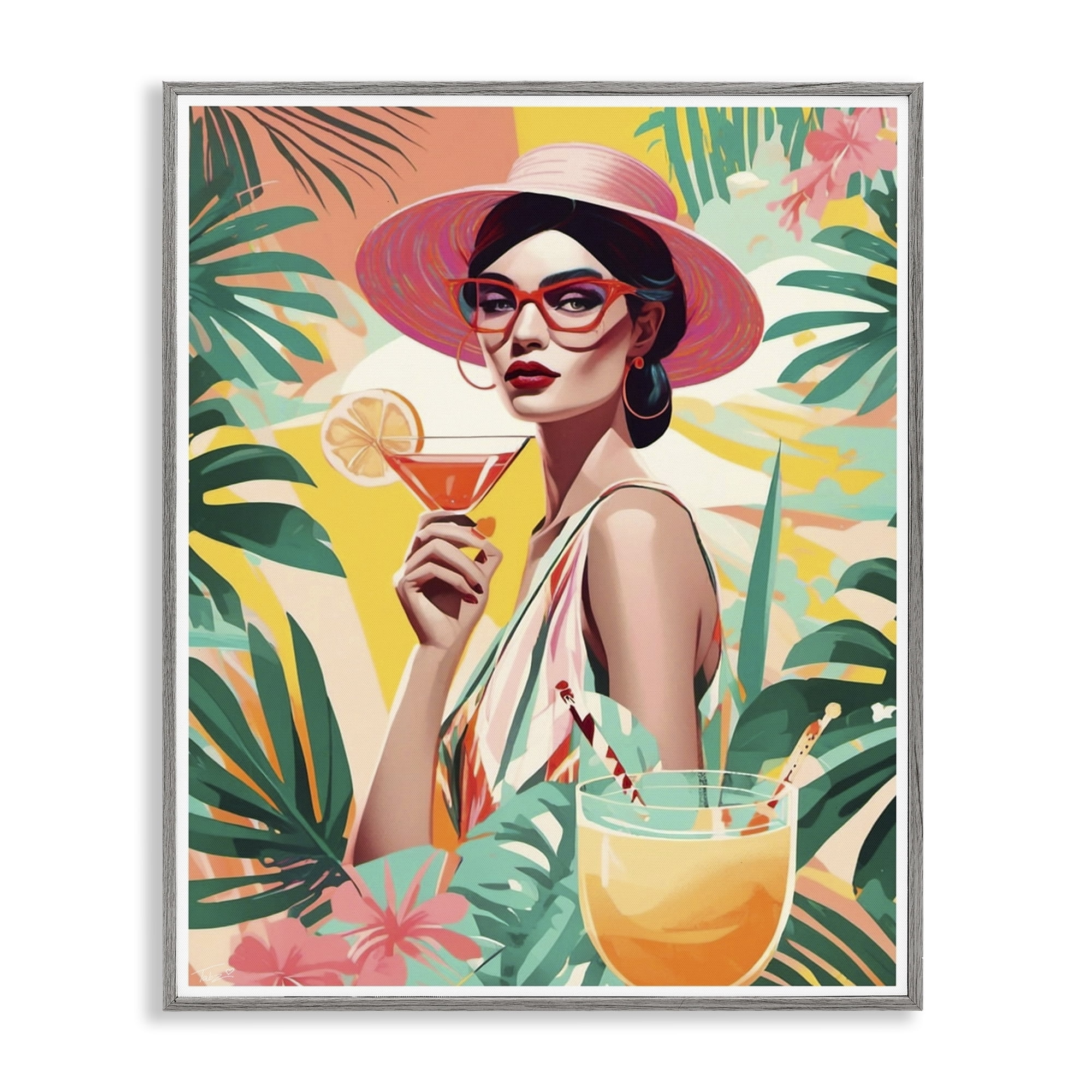 Stupell Industries Exotic Summer Cocktail Gray Framed Giclee Art, design by Tabz Jones