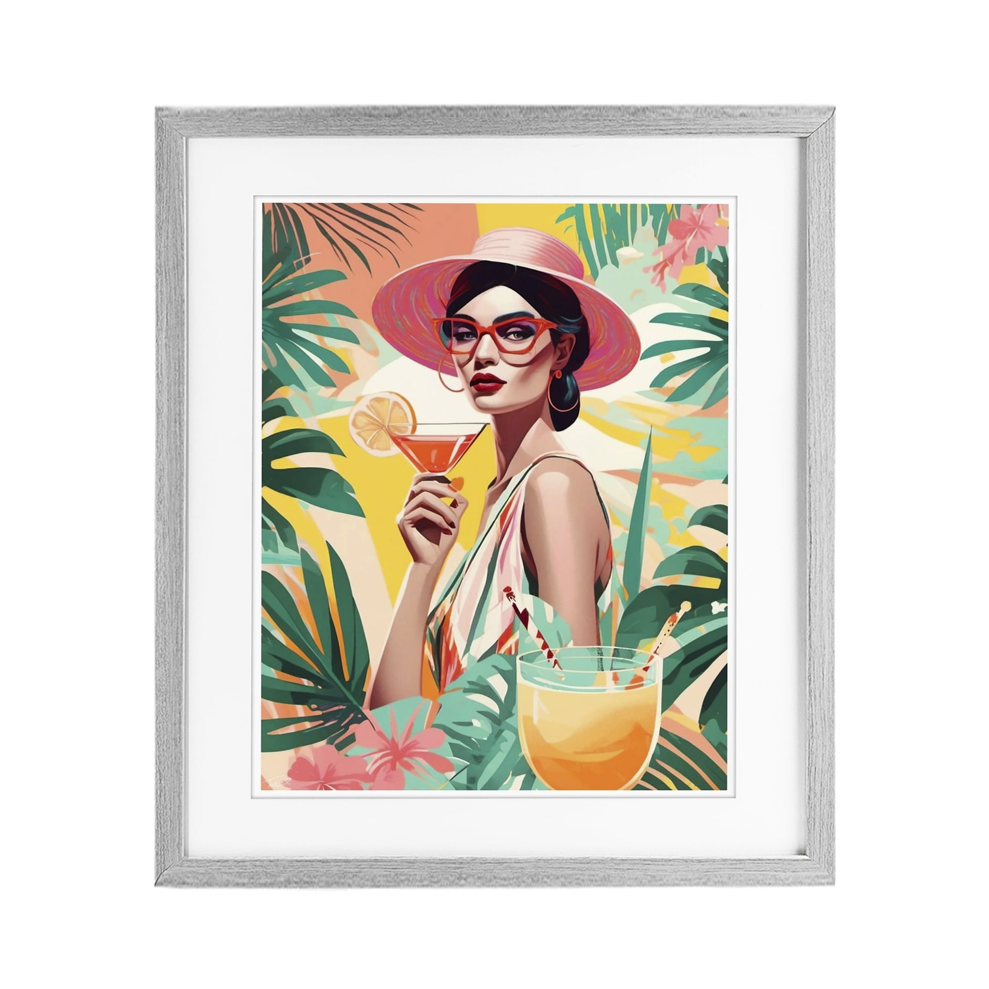 Stupell Industries Exotic Summer Cocktail Gray Framed Print Under Glass, design by Tabz Jones