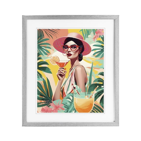 Stupell Industries Contemporary Exotic Summer Cocktail Gray Framed Print Under Glass, 17 x 21, by Tabz Jones