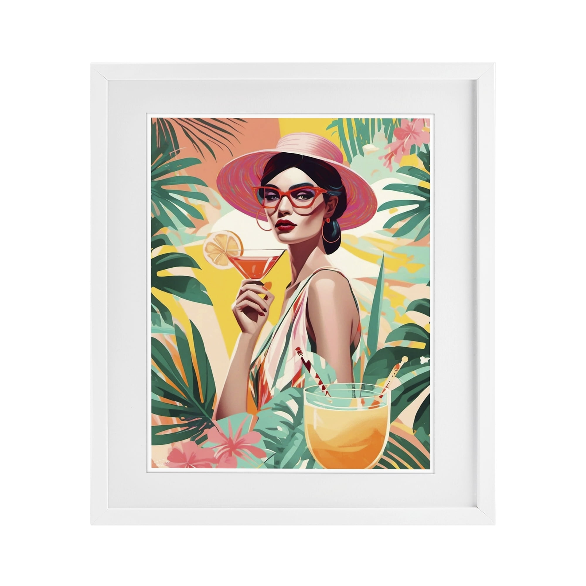 Stupell Industries Exotic Summer Cocktail White Framed Print Under Glass, design by Tabz Jones