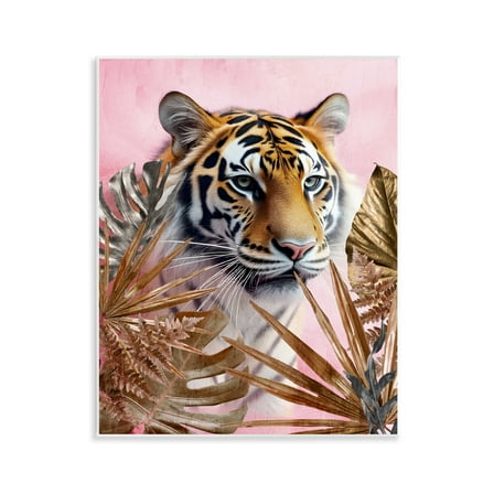 Stupell Industries Exotic Tiger with Gold Leaves Animals Painting Unframed Art Print Wall Art, 11 x 14