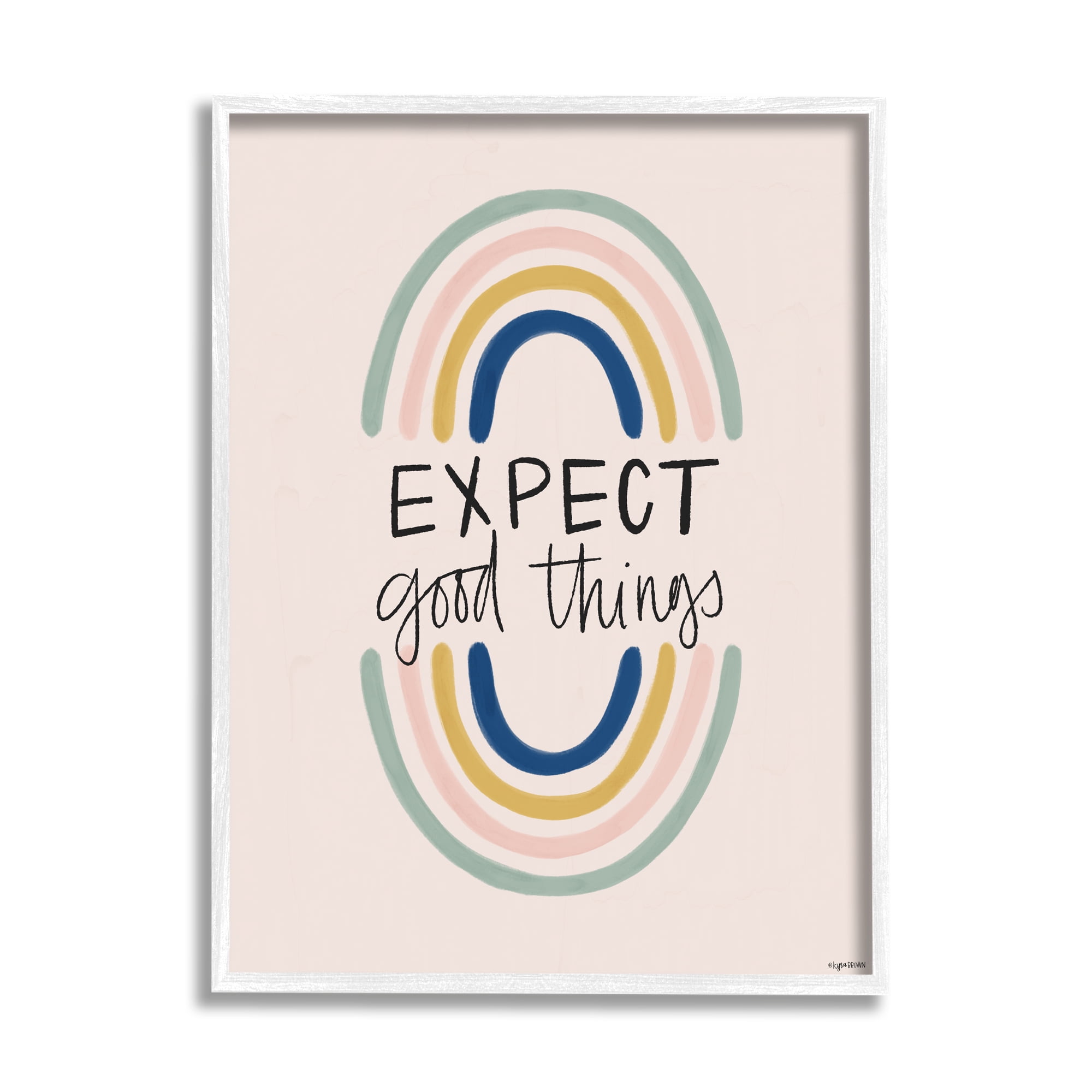 Stupell Industries Expect Good Things Phrase Double Rainbow Reflection Graphic Art White Framed Art Print Wall Art, 11x14, by Kyra Brown