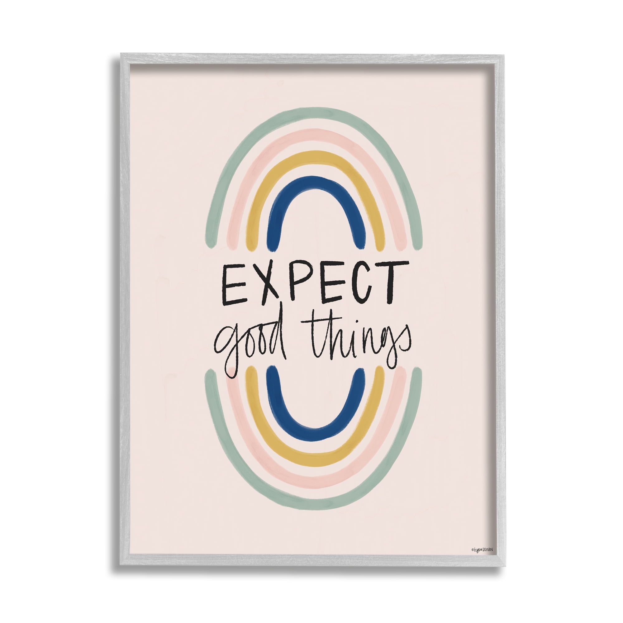 Stupell Industries Expect Good Things Phrase Double Rainbow Reflection Modern Painting Gray Framed Art Print Wall Art, 16 x 20, Design by Kyra Brown