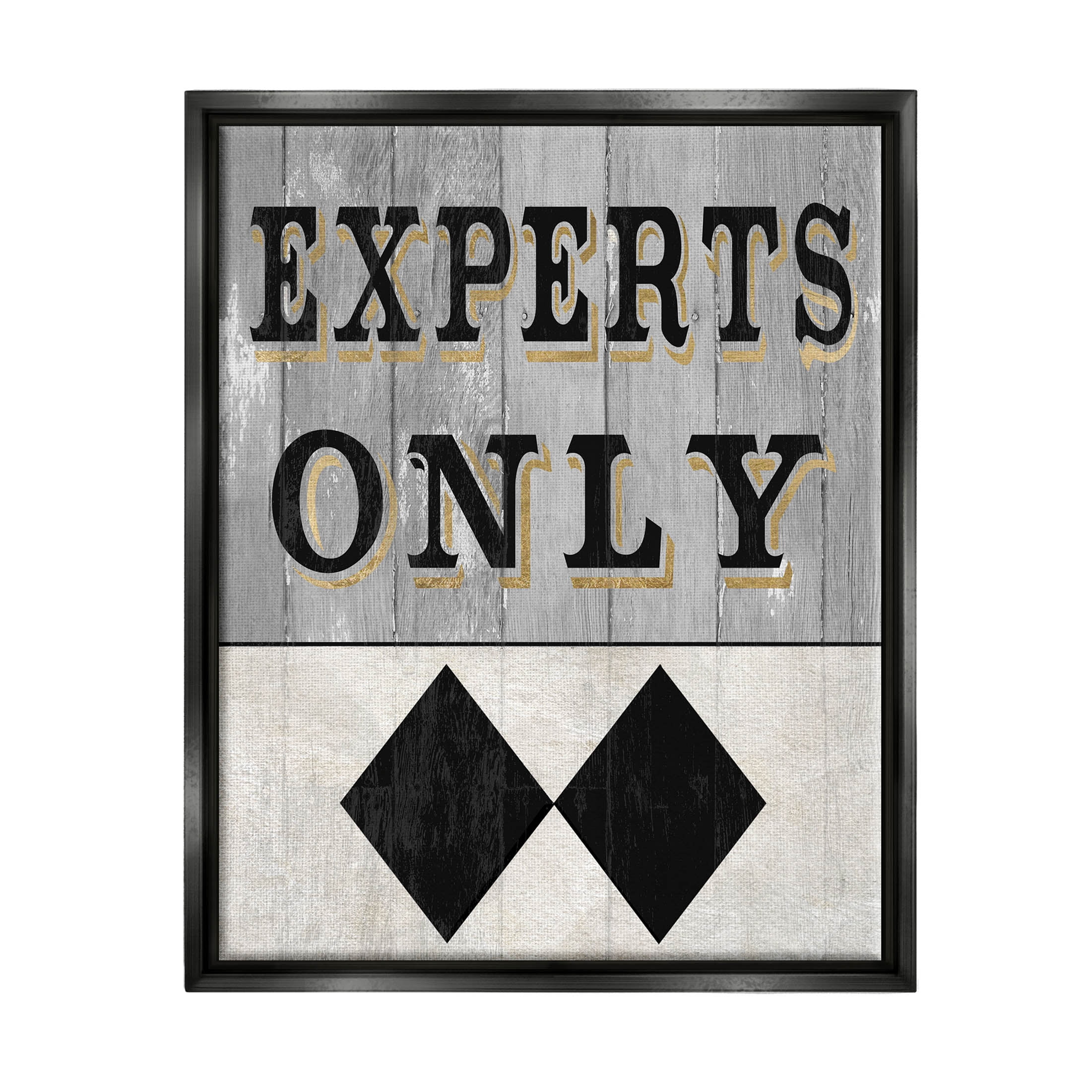 Stupell Industries Experts Only Ski Black Diamond Graphic Art Jet Black Floating Framed Canvas Print Wall Art, Design by Livi Finn