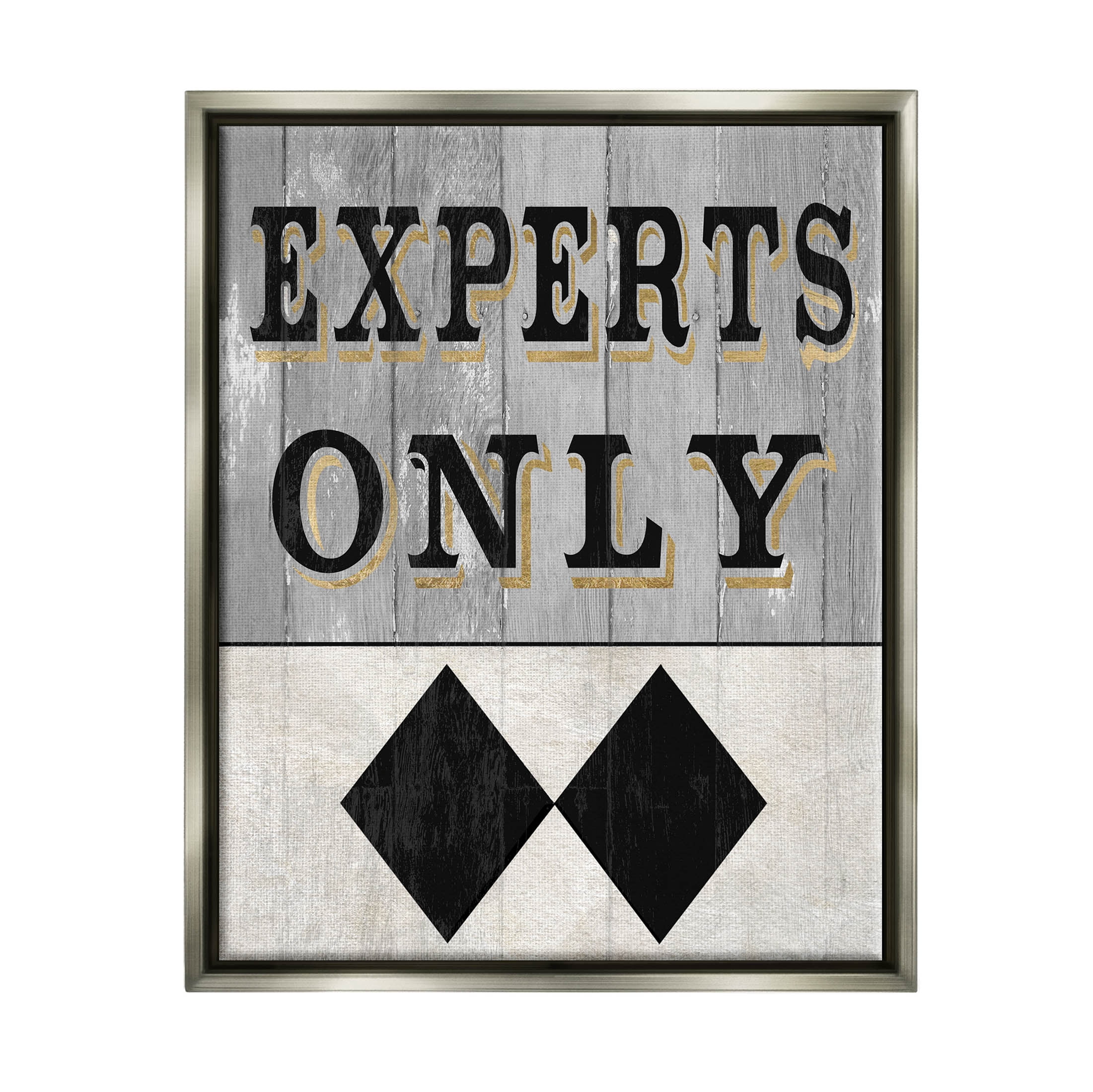 Stupell Industries Experts Only Ski Black Diamond Graphic Art Luster Gray Floating Framed Canvas Print Wall Art, Design by Livi Finn