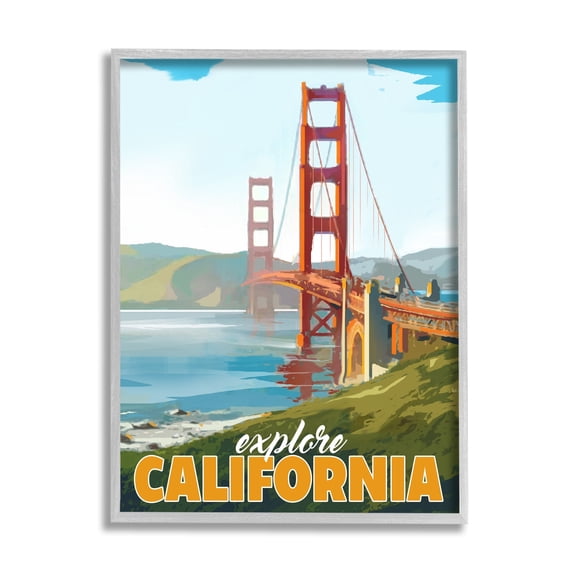 Stupell Industries Explore California Water Bridge Distant Meadows Scenery Graphic Art Gray Framed Art Print Wall Art, Design by David Owens Illustration