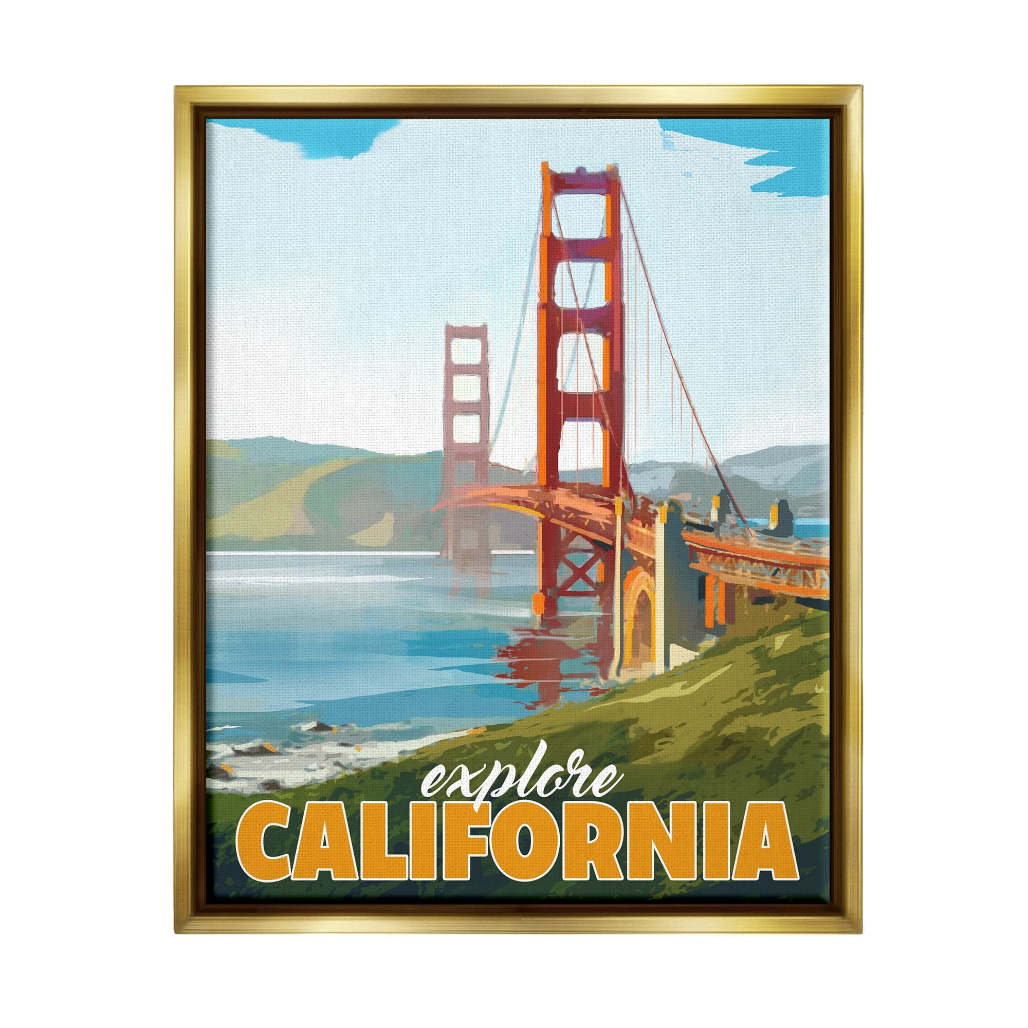 Stupell Industries Explore California Water Bridge Distant Meadows Scenery Graphic Art Metallic Gold Floating Framed Canvas Print Wall Art, Design by David Owens Illustration