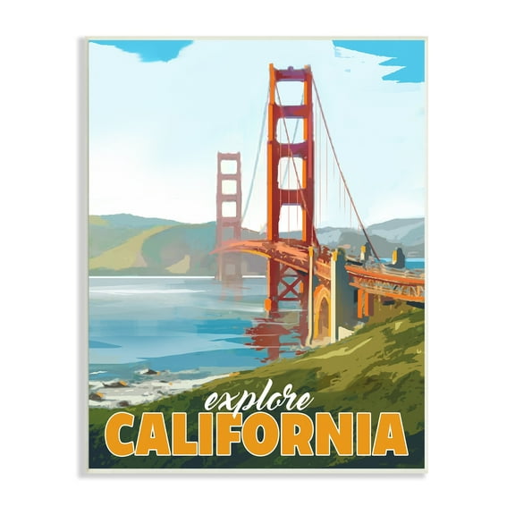 Stupell Industries Explore California Water Bridge Distant Meadows Scenery Graphic Art Unframed Art Print Wall Art, Design by David Owens Illustration