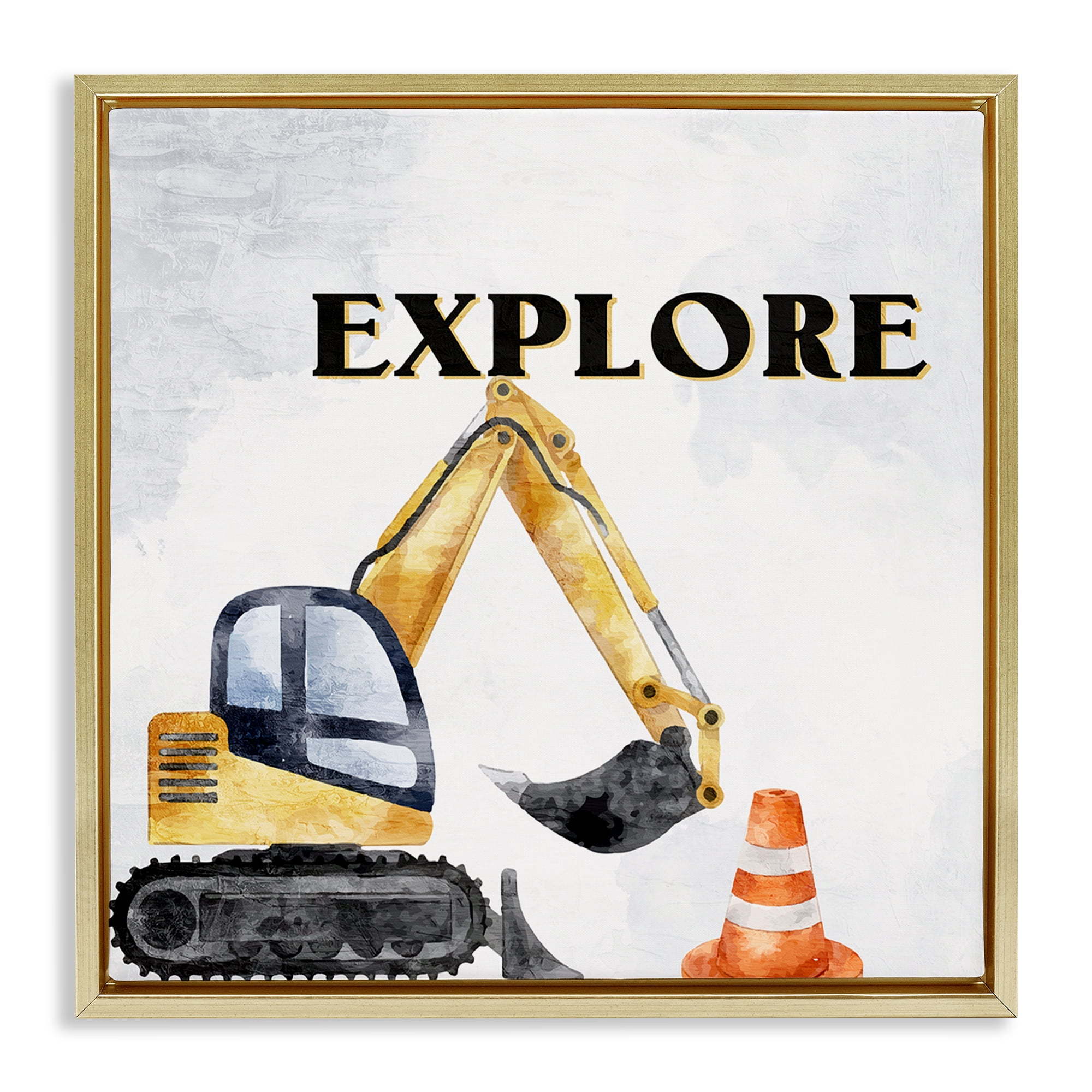 Stupell Industries Explore Construction Vehicle Transportation Painting Gold Floater Framed Canvas Art Print Wall Art, 25 x 25