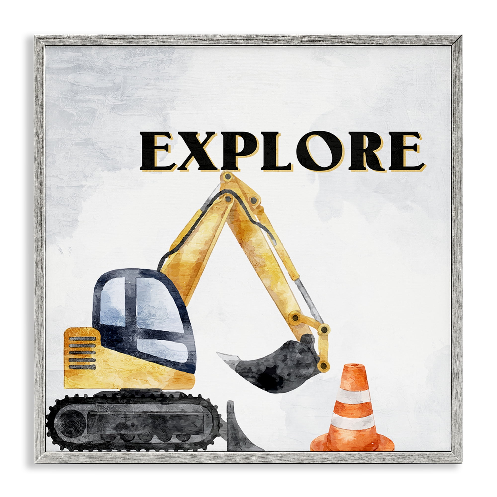 Stupell Industries Explore Construction Vehicle Transportation Painting Gray Framed Art Print Wall Art, 17 x 17