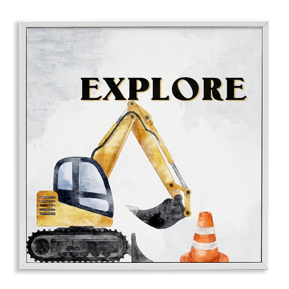 Stupell Industries Explore Construction Vehicle Transportation Painting White Framed Art Print Wall Art, 12 x 12